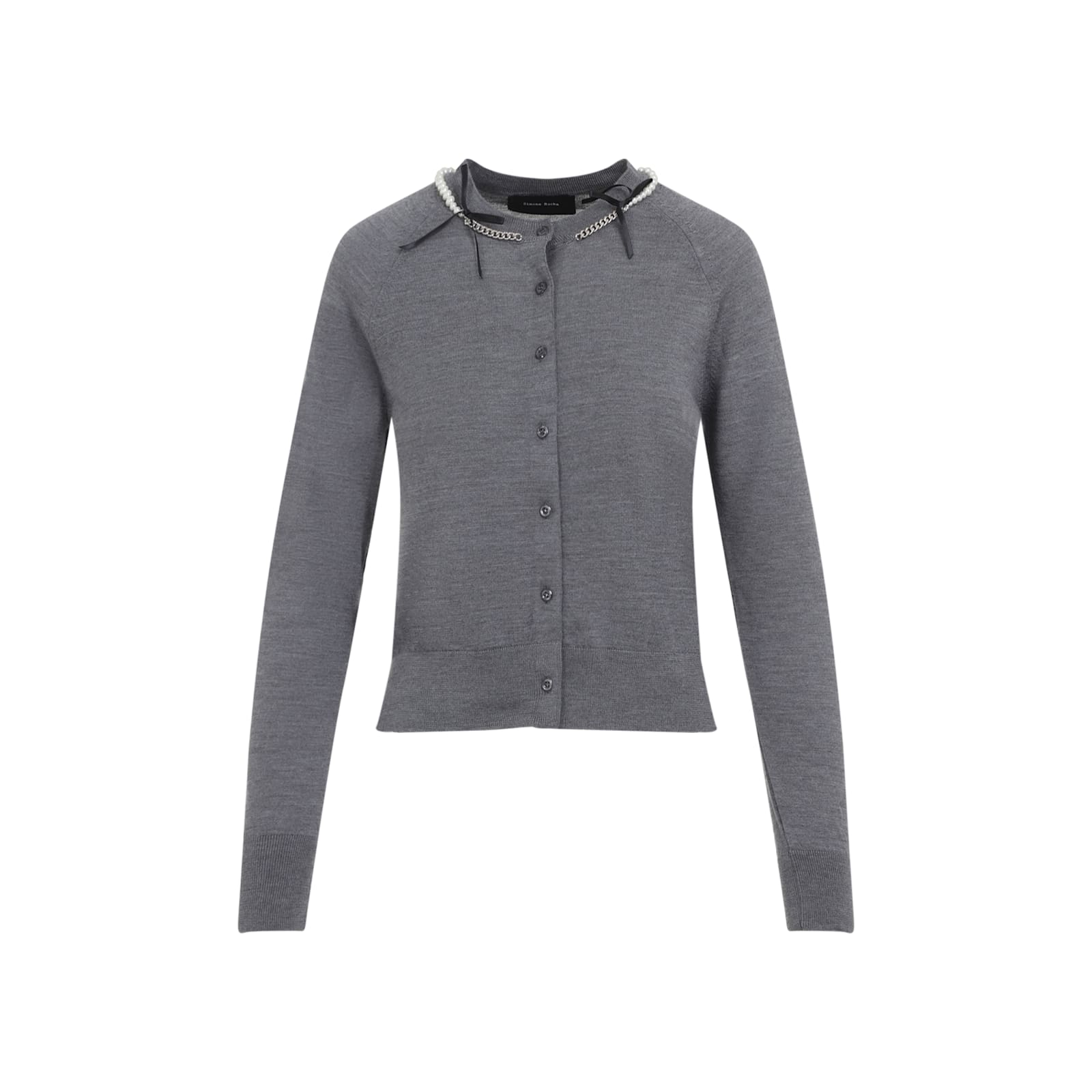 Simone Rocha Womens Charcoal Pearl Embellished Round-neck Wool And Silk Cardigan In Gray
