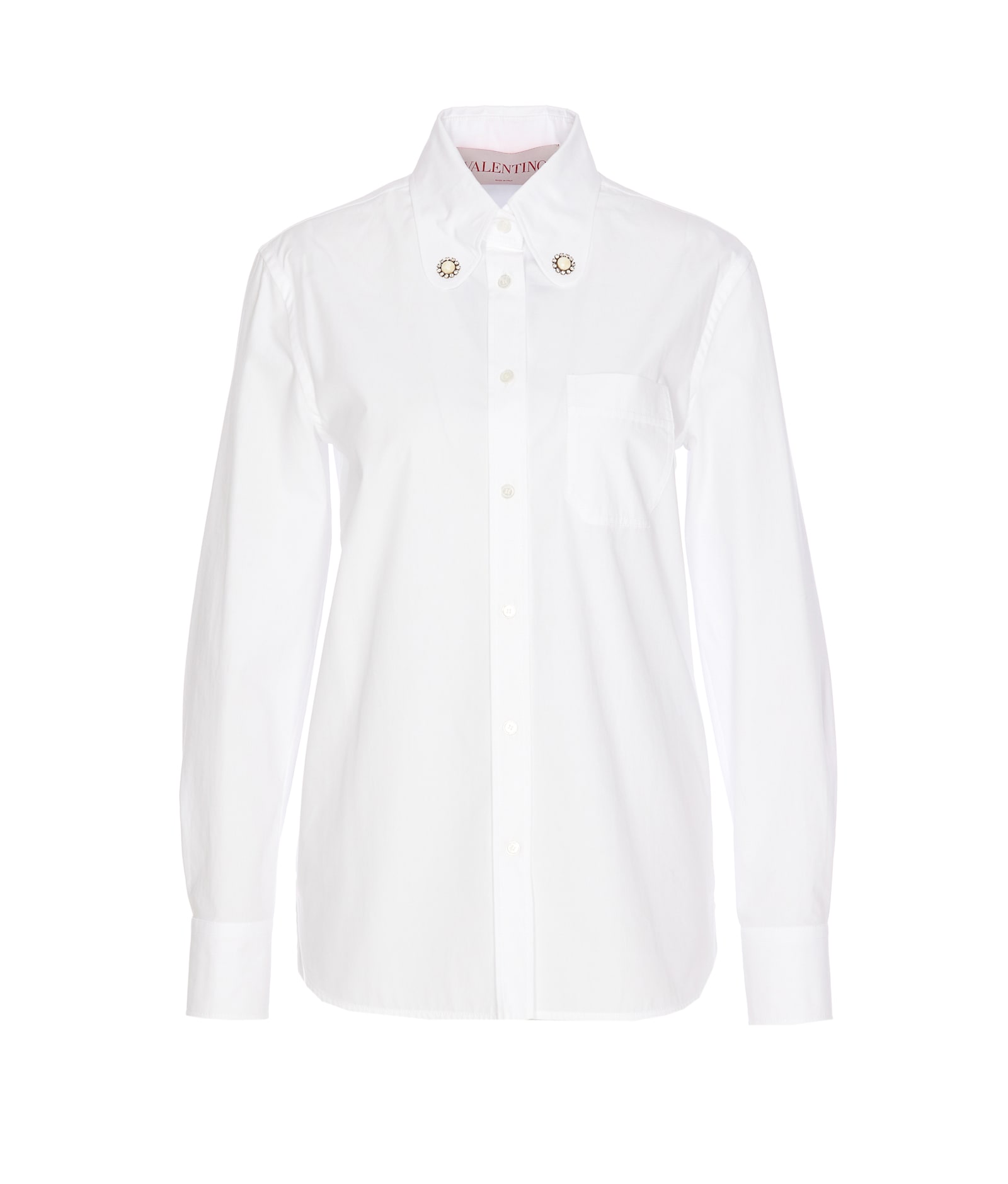 Valentino Faux Pearl-embellished Cotton Poplin Shirt In White
