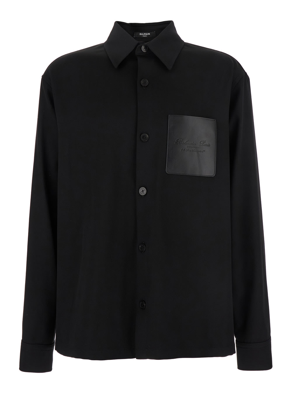 Black Shirt With Classic Collar And Logo Detail On The Pocket In Wool Stretch Man