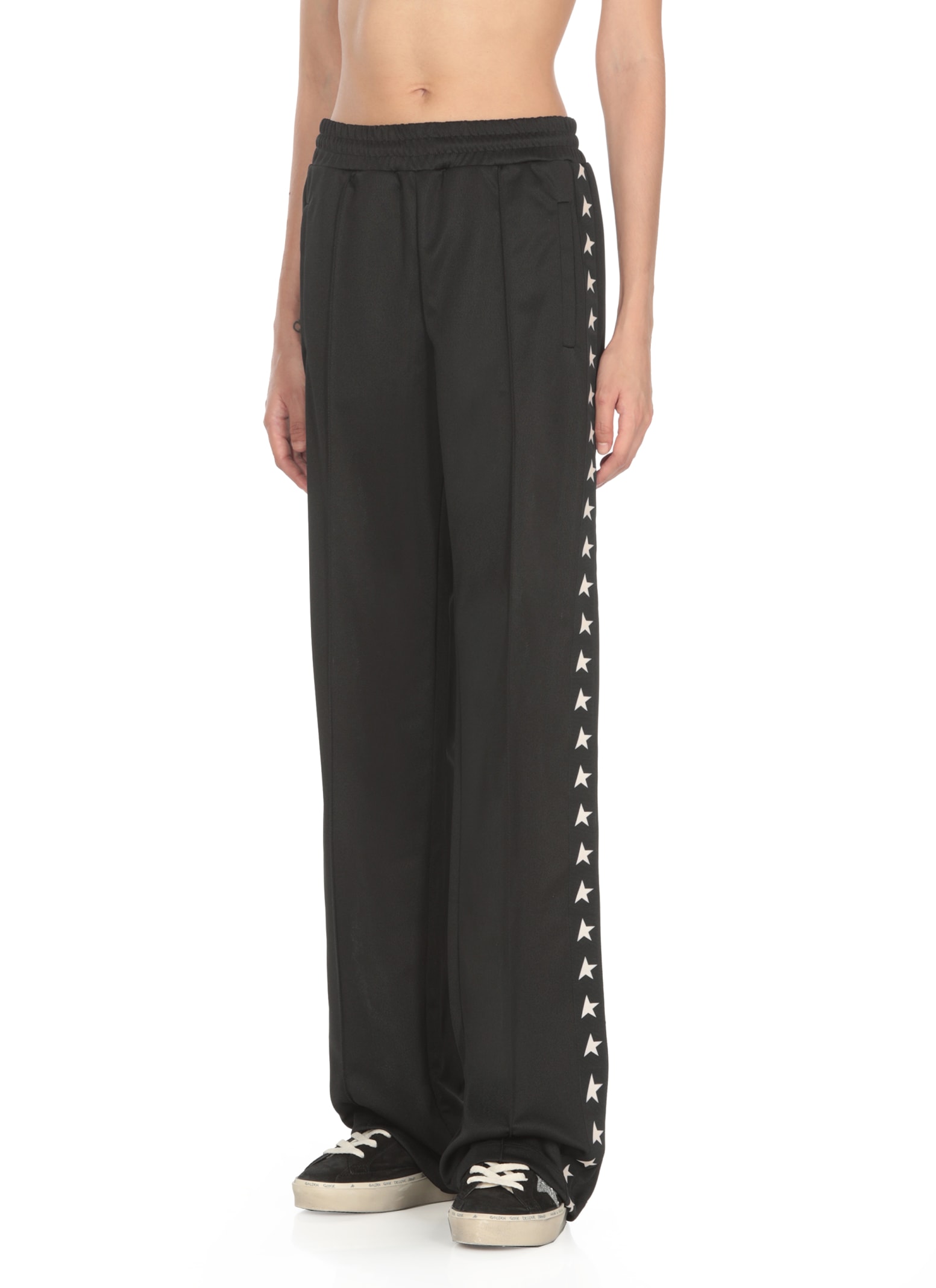 Golden Goose Wide Leg Trousers Star Pattern In Black