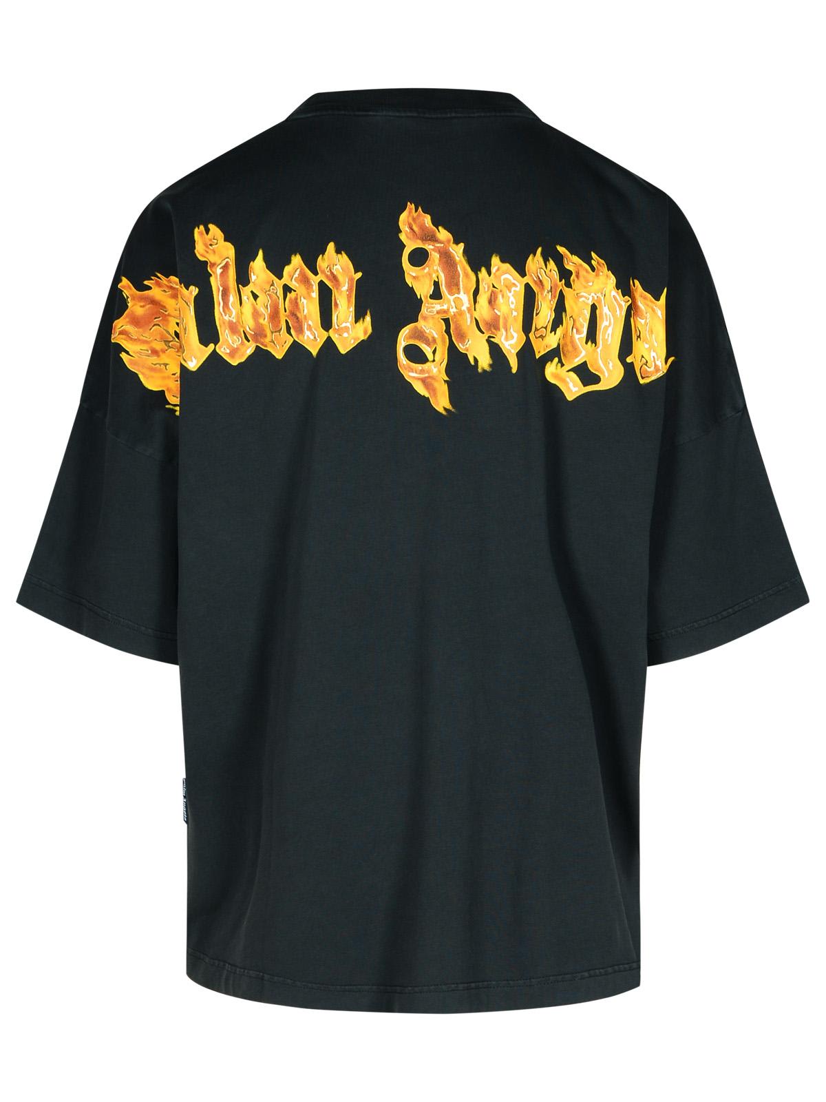 Shop Palm Angels Burning Palm Black Cotton Oversize T-shirt In Black Gold