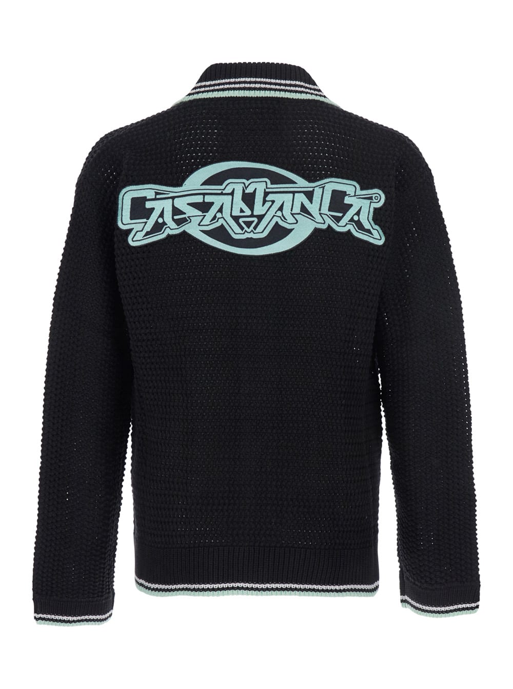 Casablanca Men Black Cardigan With Logo Patch On The Front In Cotton Man In Black