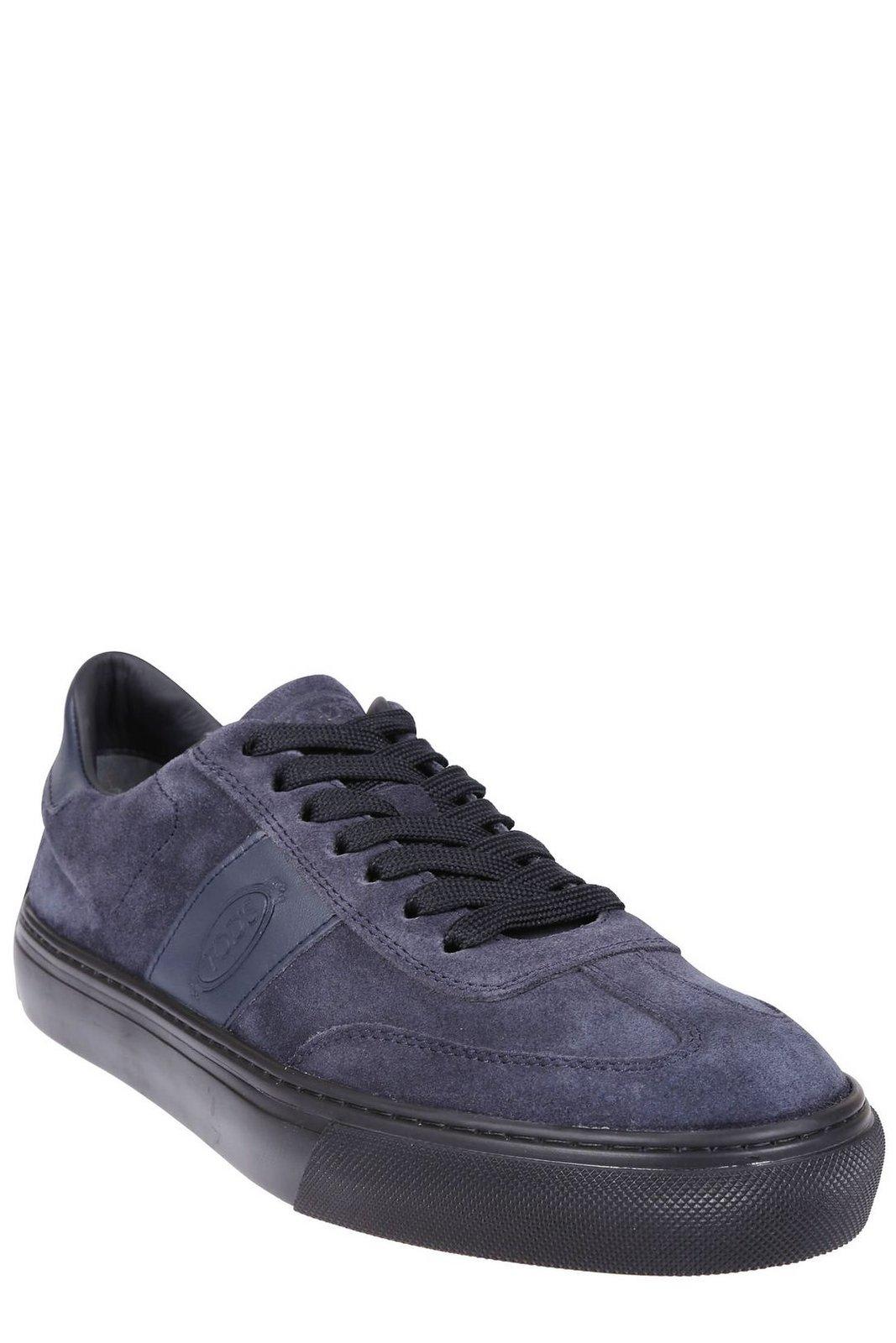 Shop Tod's Logo Embossed Panelled Sneakers In Blue