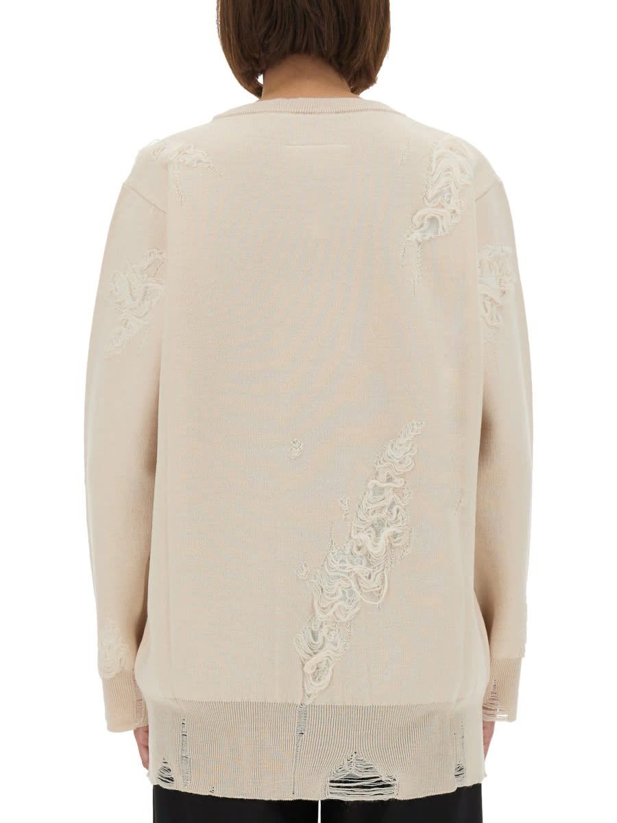 Mm6 Maison Margiela Mm6 By Maison Margiela Oversized Mesh Sweater With Worn Effect Details In Neutral