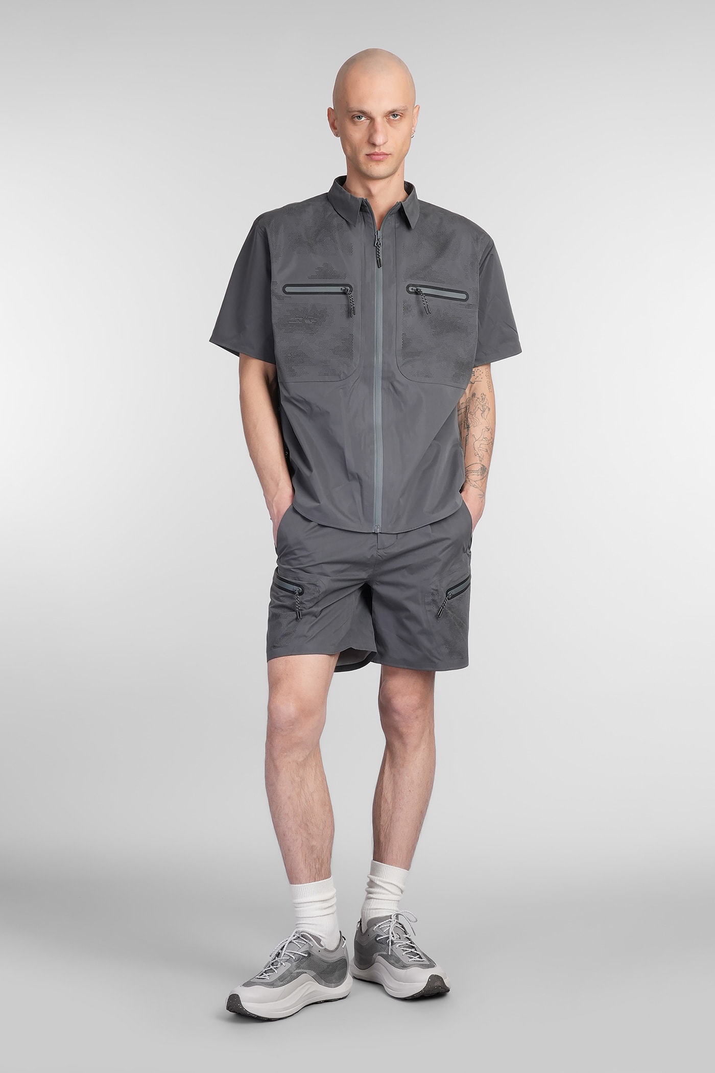 Shop Alpha Industries Laser Cut Short Shorts In Grey Polyester