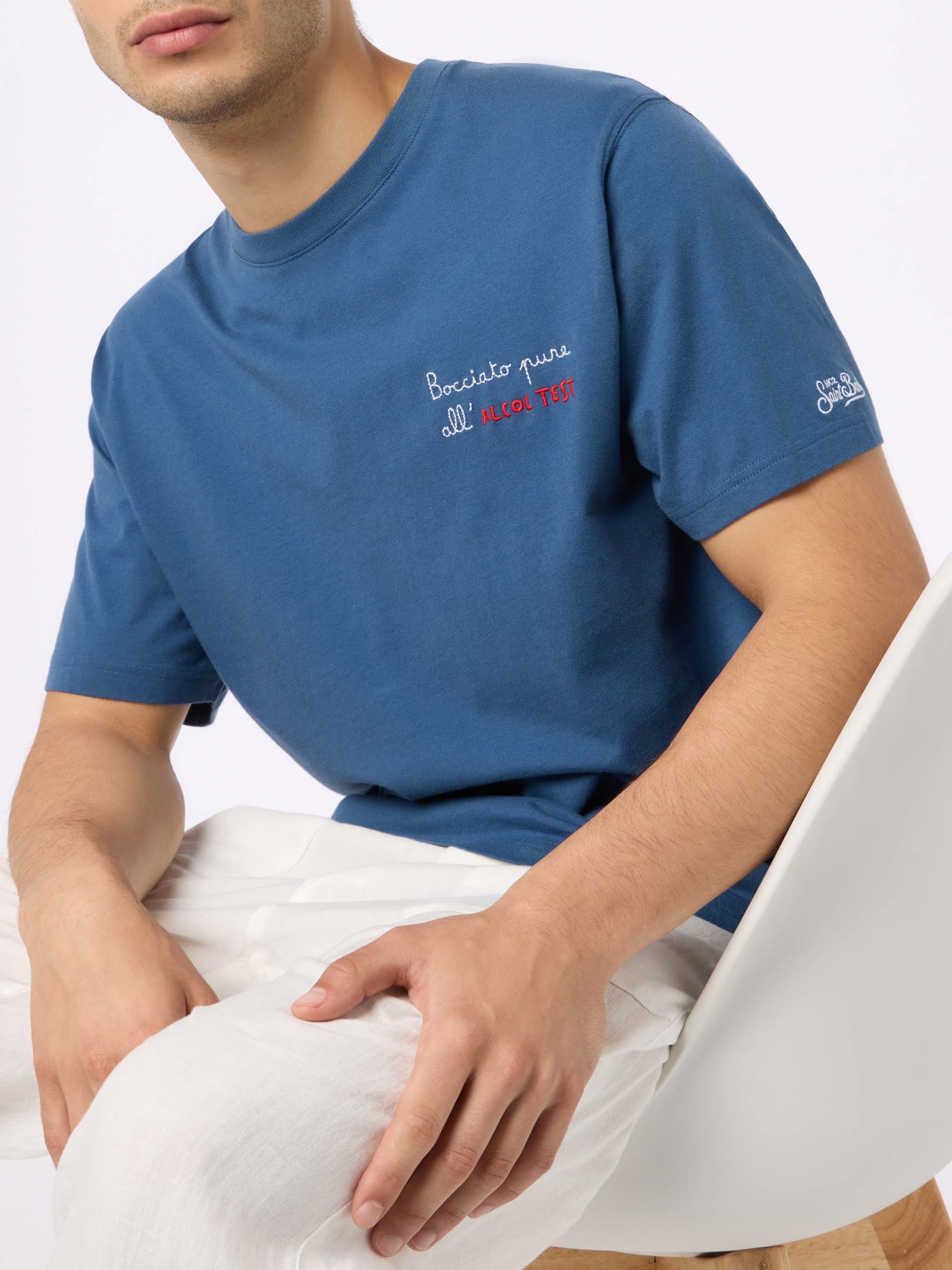 Man Classic Fit Cotton Jersey T-shirt Portofino With Bocciato Pure Allalcol Test Embroidery