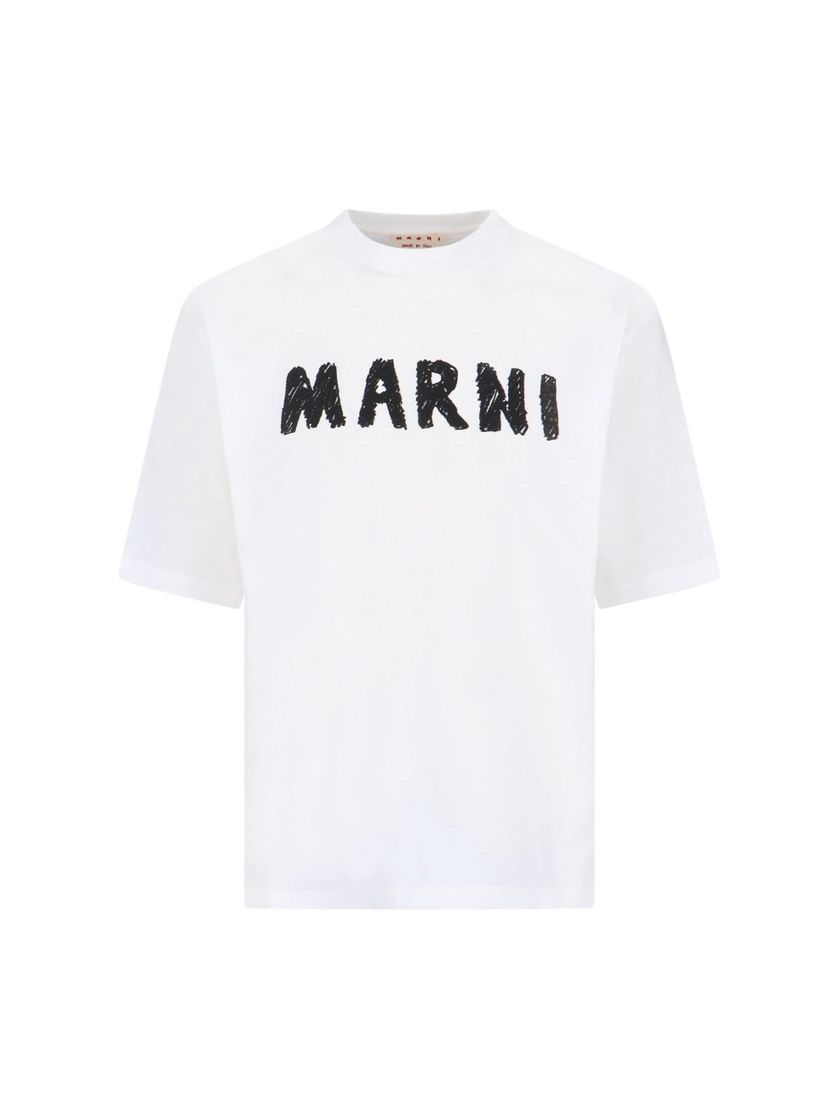 Shop Marni Printed T-shirt In Lily White