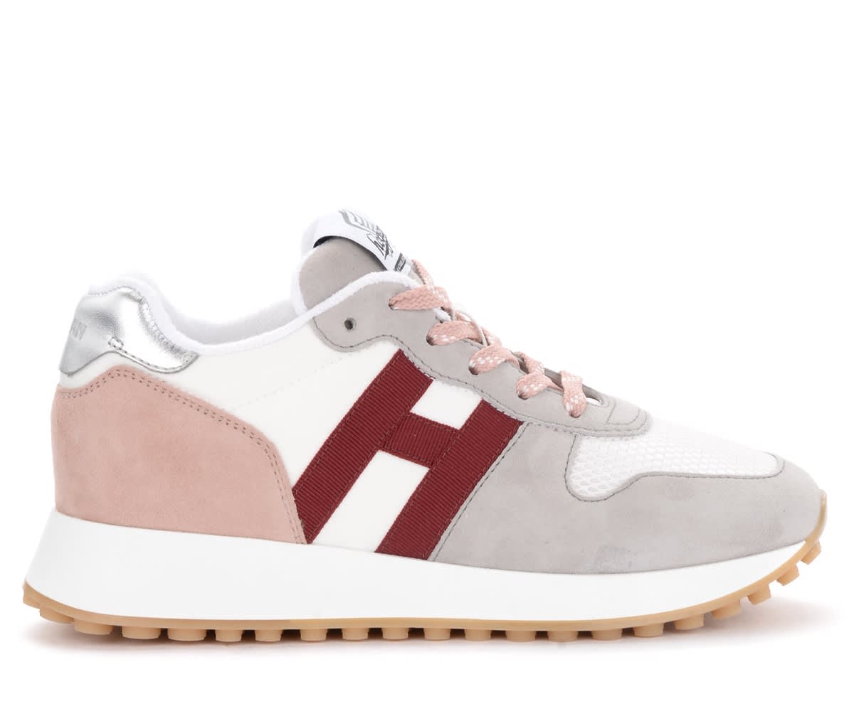 Hogan H383 Sneakers In Suede And White, Pink And Red Fabric