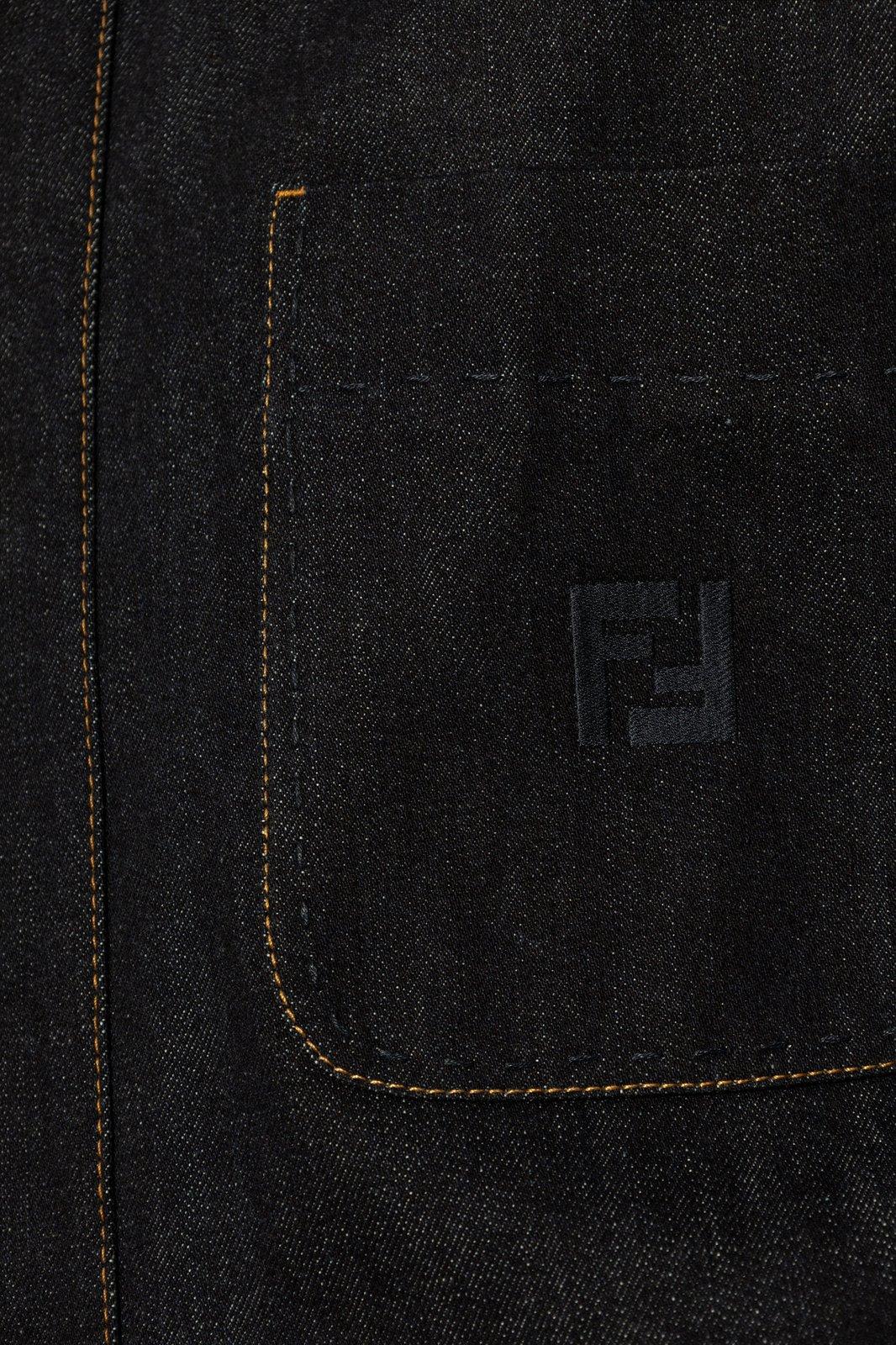 Fendi Logo Embroidered Denim Jacket In Black