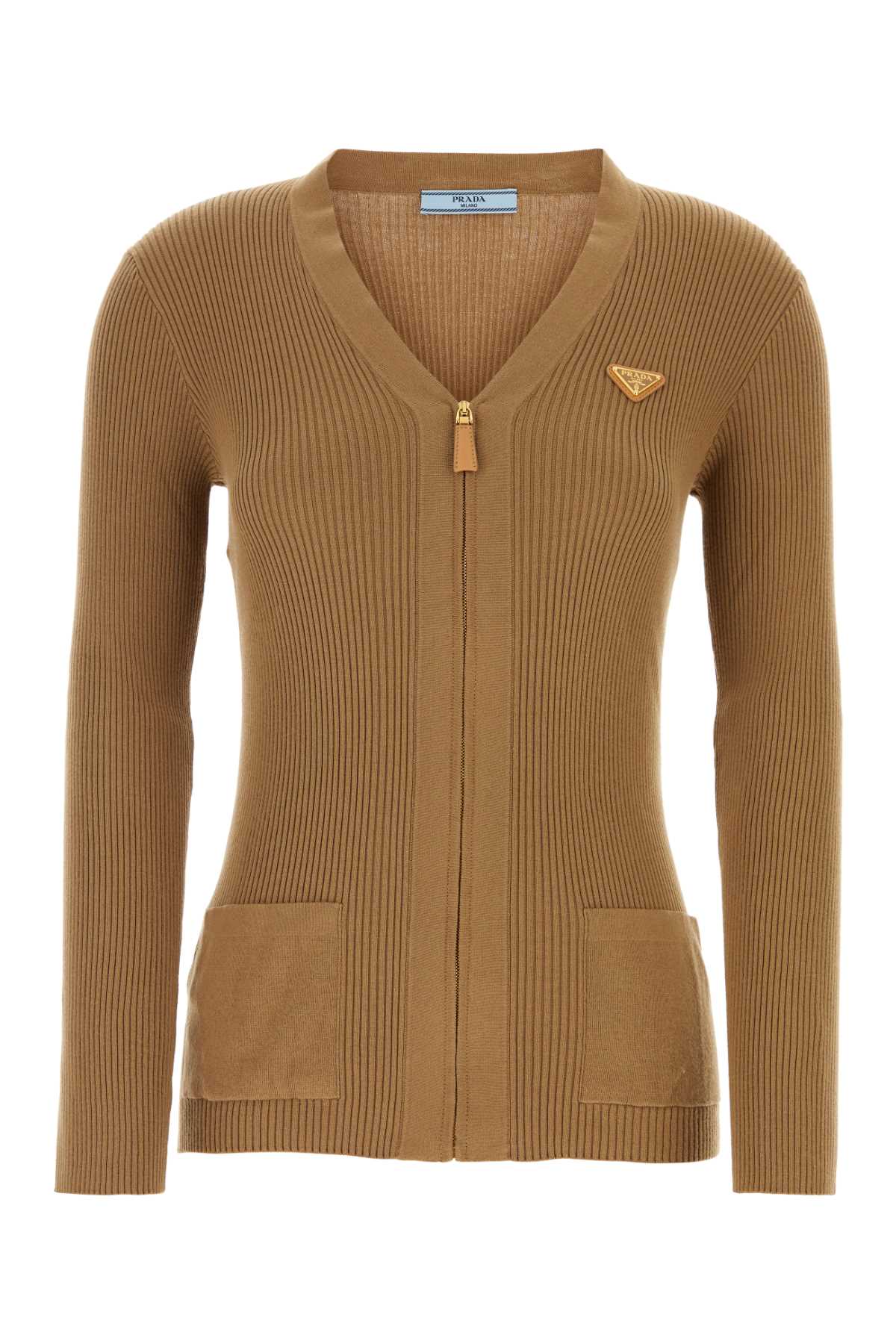 Shop Prada Biscuit Cotton Cardigan In Cammello