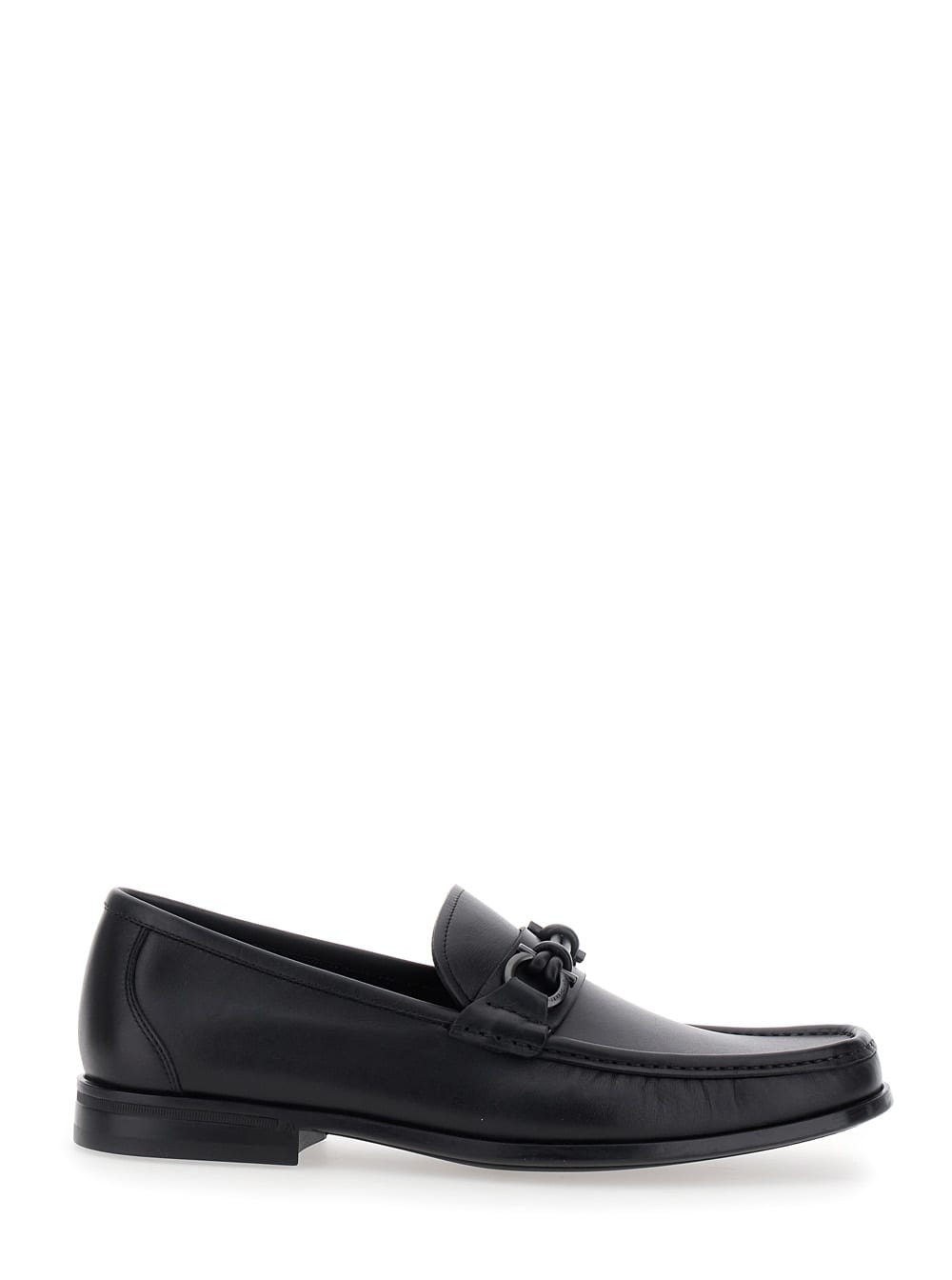 Ferragamo Alain Black Loafers With Almond Toe And Gancini On The Front In Leather Man In Black