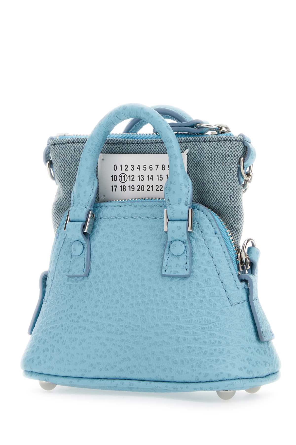 Shop Maison Margiela Light Blue Leather And Fabric 5ac Classique Baby Handbag In Aqua