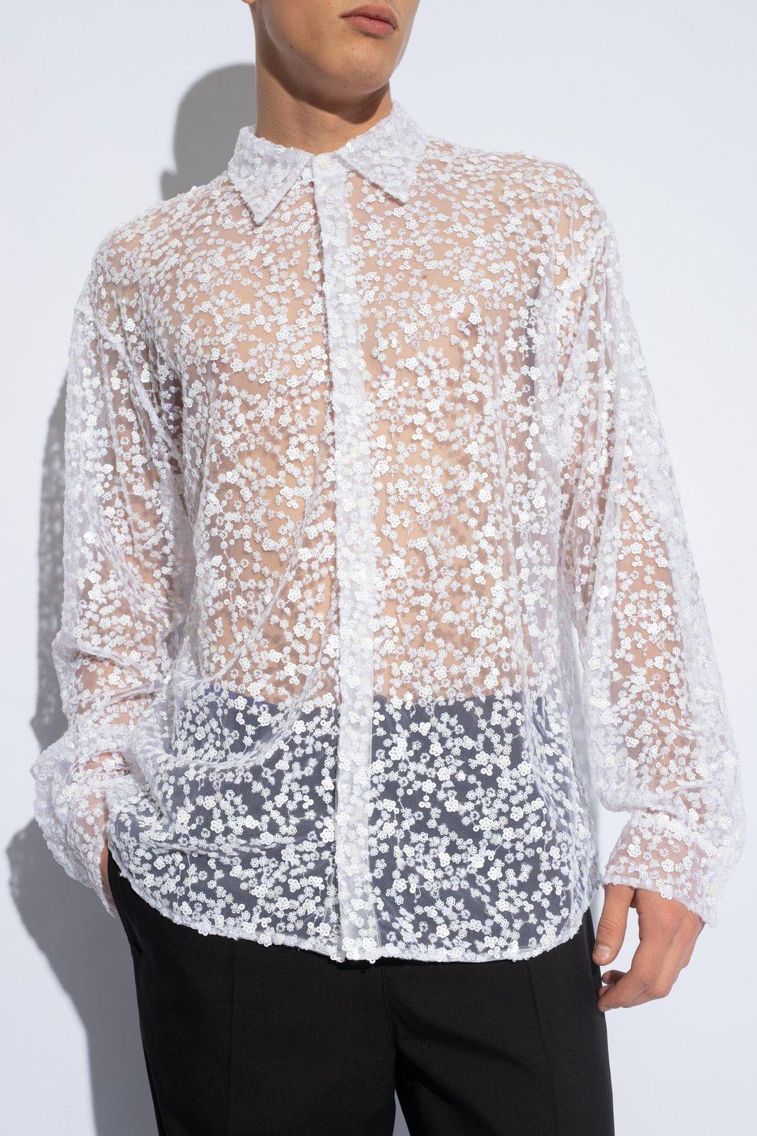 Shop Dsquared2 Sequin Embellished Semi-sheer Shirt In White