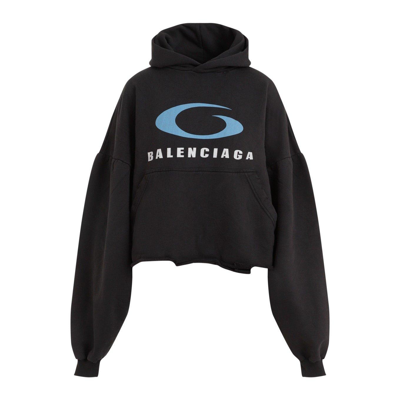 Shop Balenciaga Loop Sports Icon Destroyed Cropped Hoodie In Black