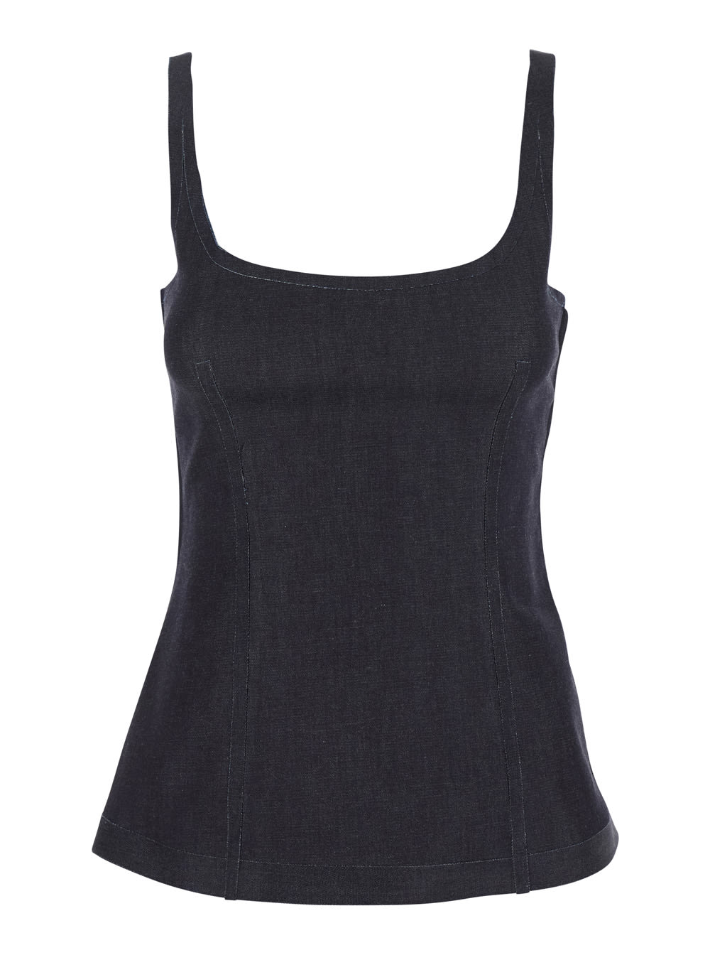 Black Sleeveless Top With Square Neck And Spaghetti Straps In Denim Woman
