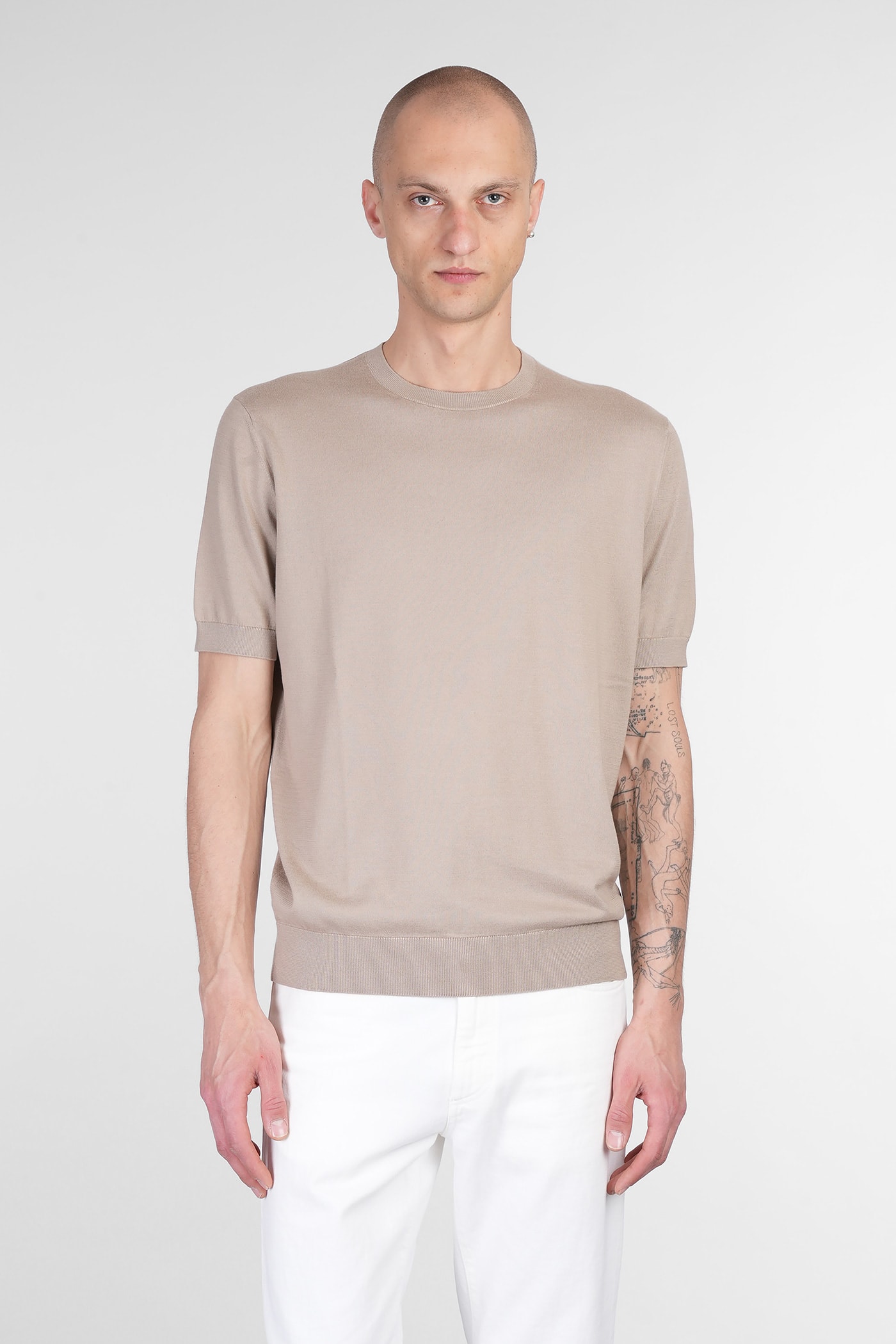 T-shirt In Taupe Cotton