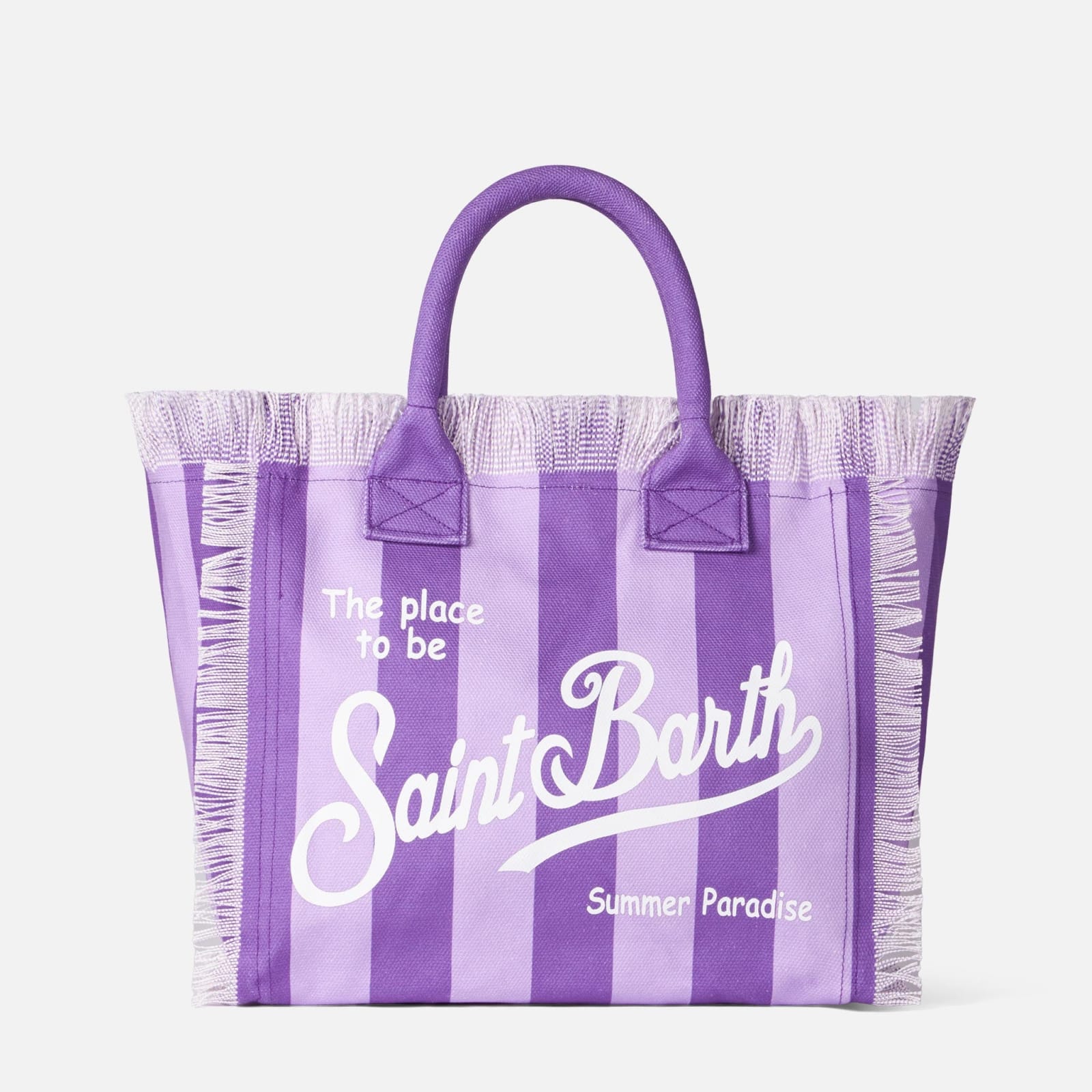 Shop Mc2 Saint Barth Vanity Canvas Shoulder Bag With Lilac And Purple Stripes In Pink