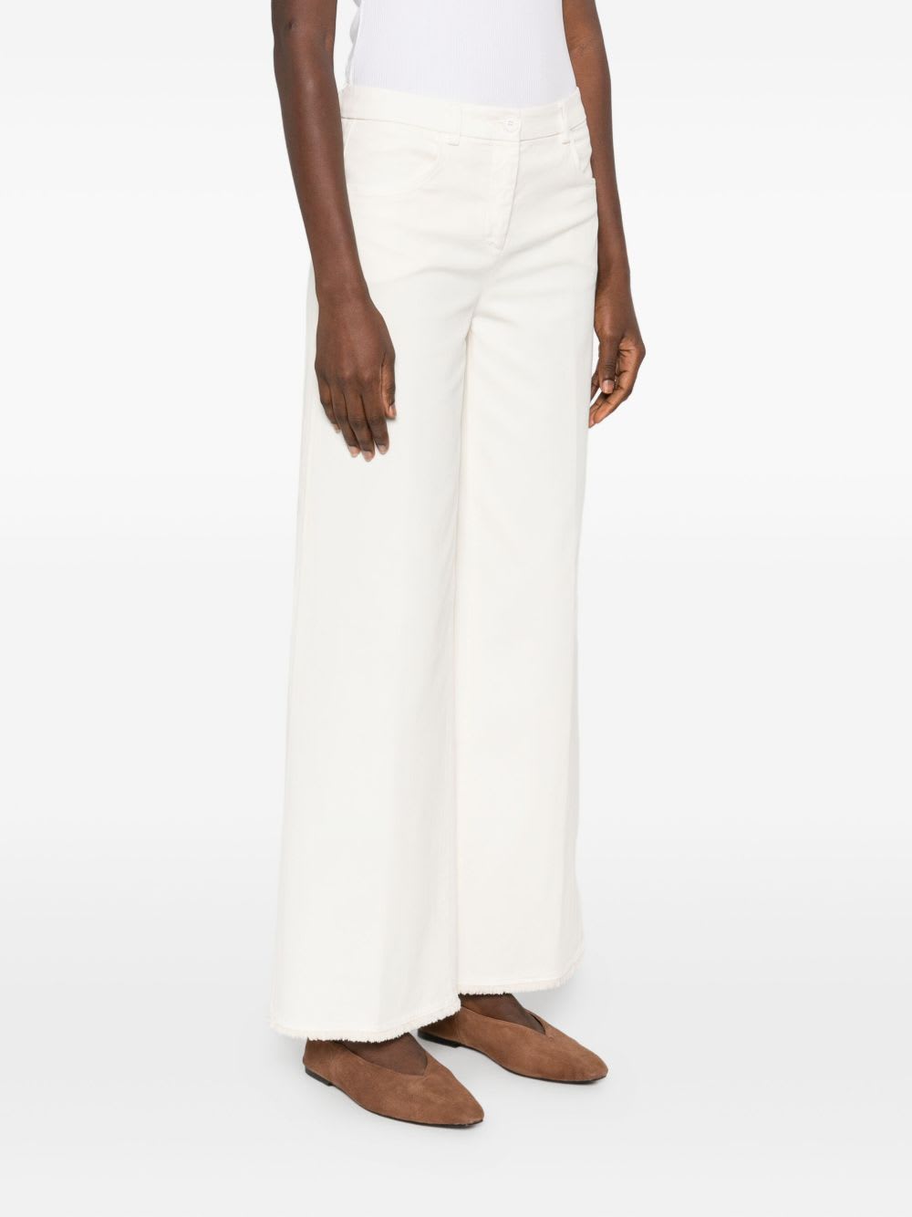 Via Masini 80 Cotton Wide-leg Trousers In White