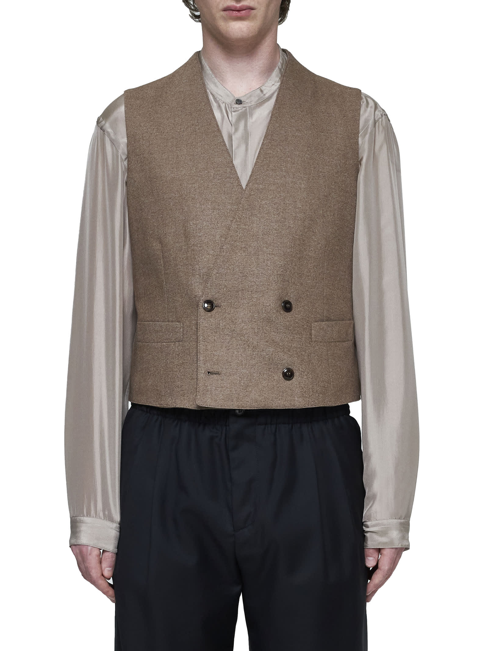 Shop Giorgio Armani Vest In Taupe Gray