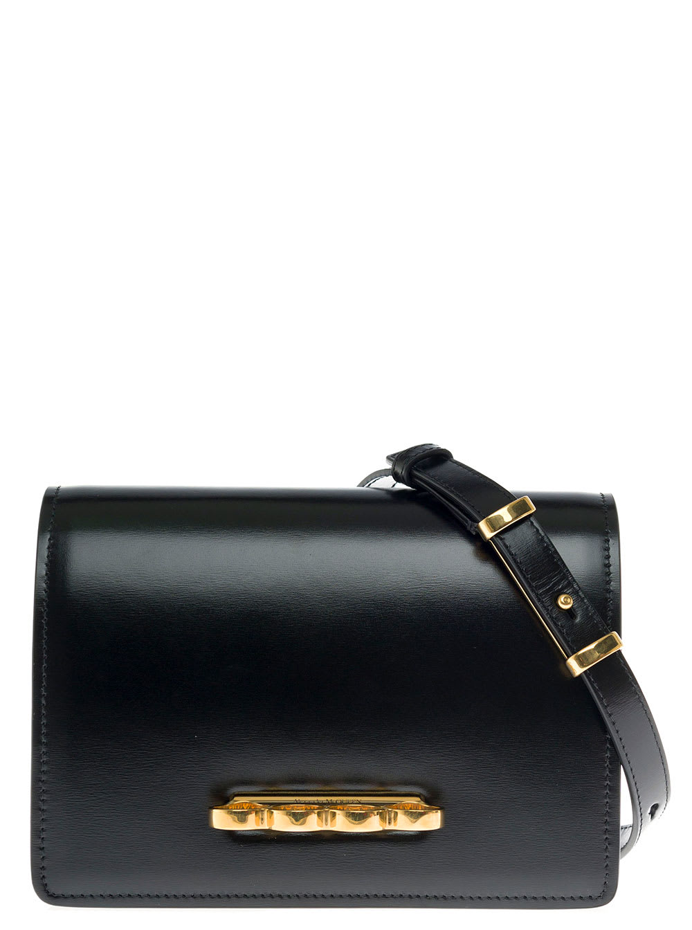 Alexander McQueen Four Ring Satchel Black Leather Crossbody Bag