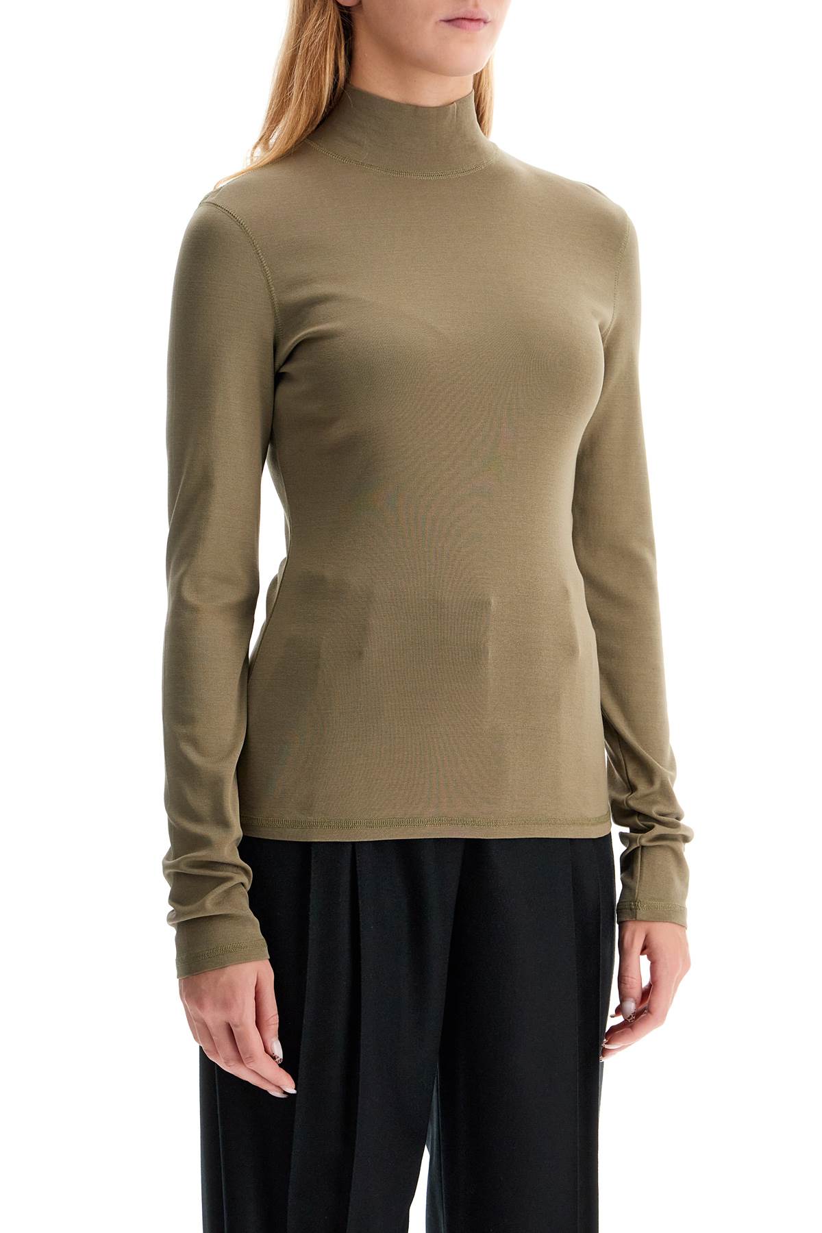 Shop Lemaire Lightweight Jersey Top With Turtle Neck In Green Beige (khaki)