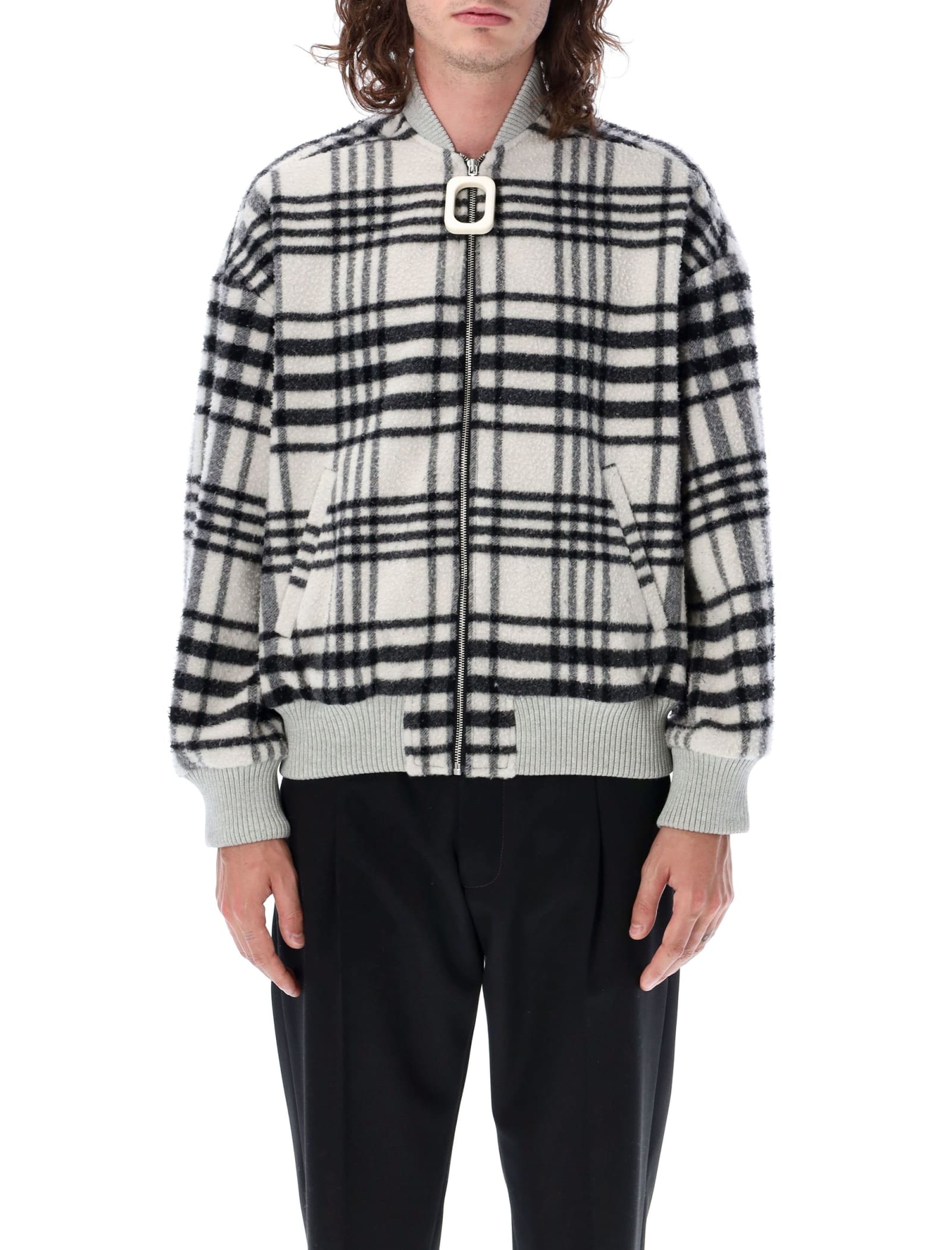 Jw Anderson Check-print Bomber Jacket In White Black