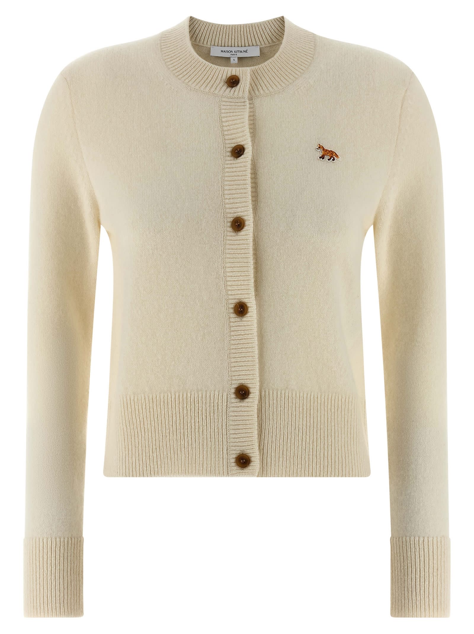 Maison Kitsuné Profile Fox-embroidered Button Cardigan In Brown