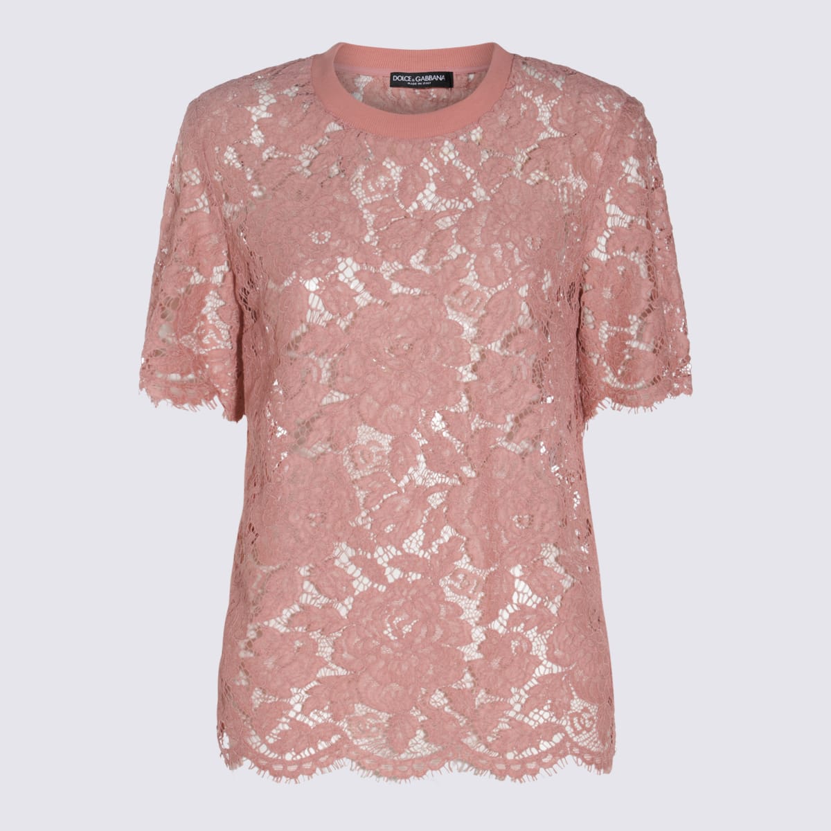 Dolce & Gabbana Dolce&gabbana Pink Lace T Shirt In Rosa Polvere Scuro