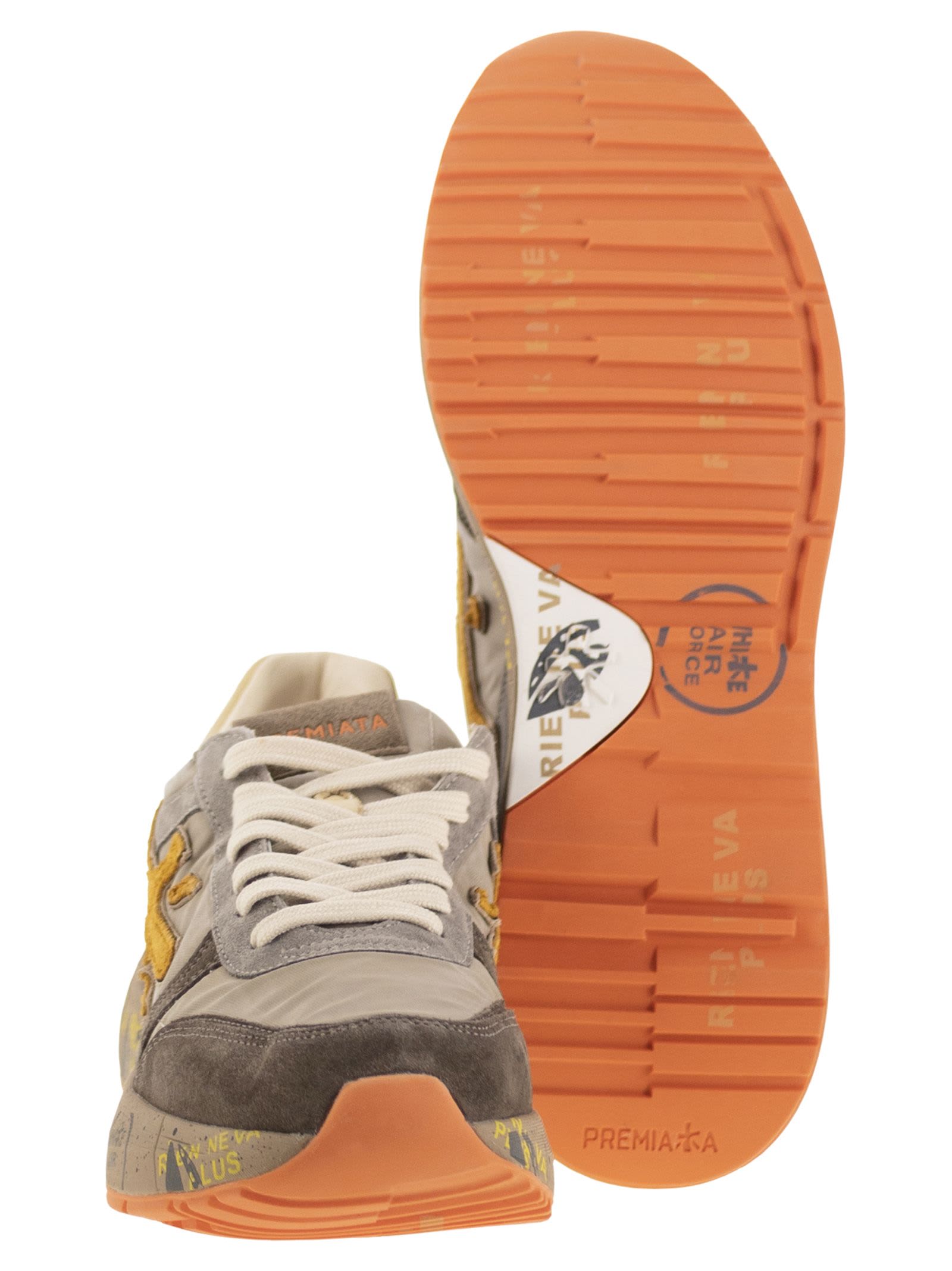 Premiata Sneakers With Contrast Panels And Round Toe In Brown