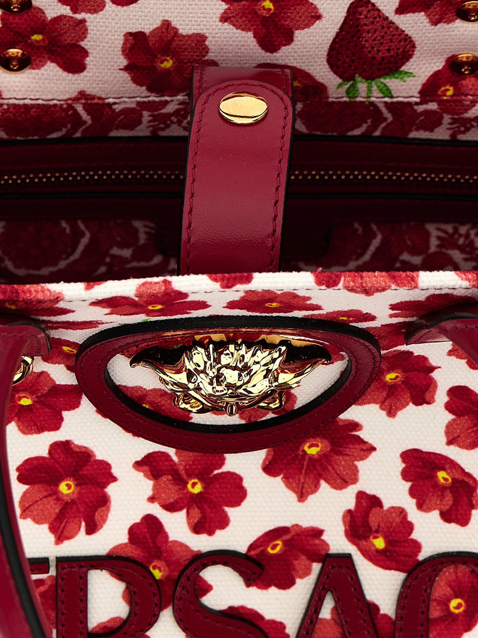 Versace Strawberry Garden La Medusa Tote Bag In Multicolor