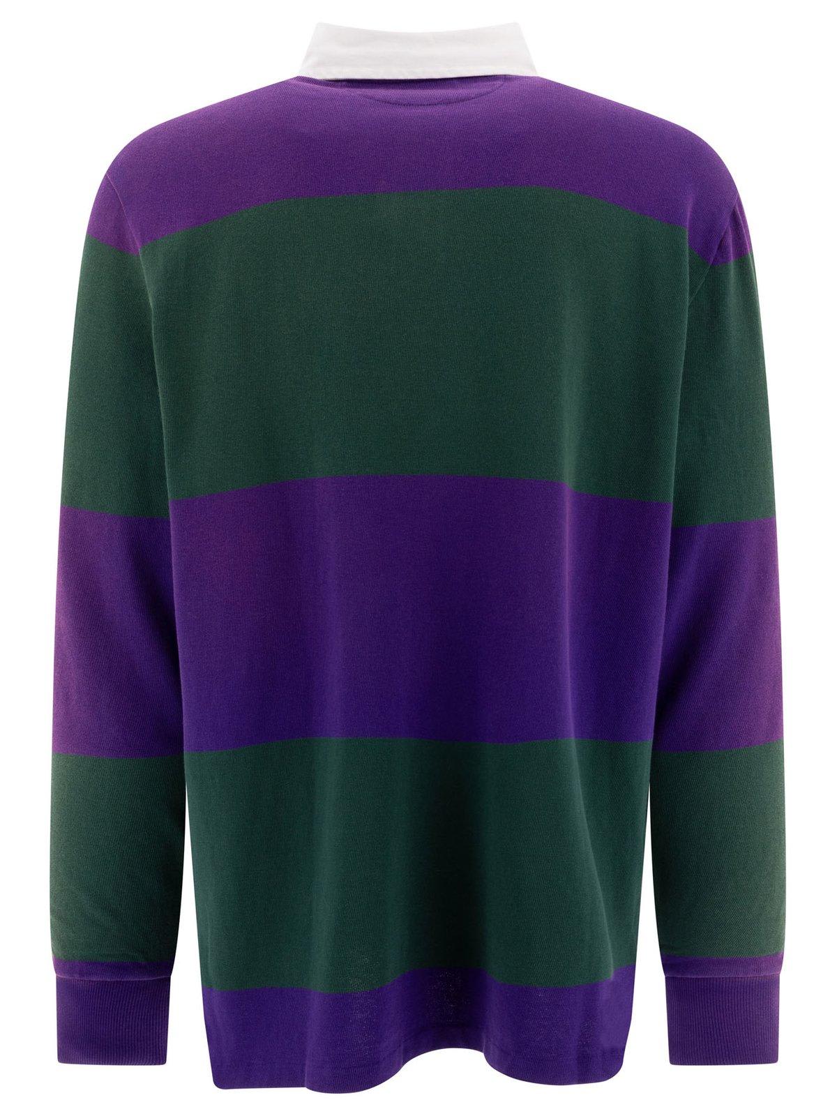 Polo Ralph Lauren Striped Long Sleeve Rugby Shirt With Buttoned Collar In Violet