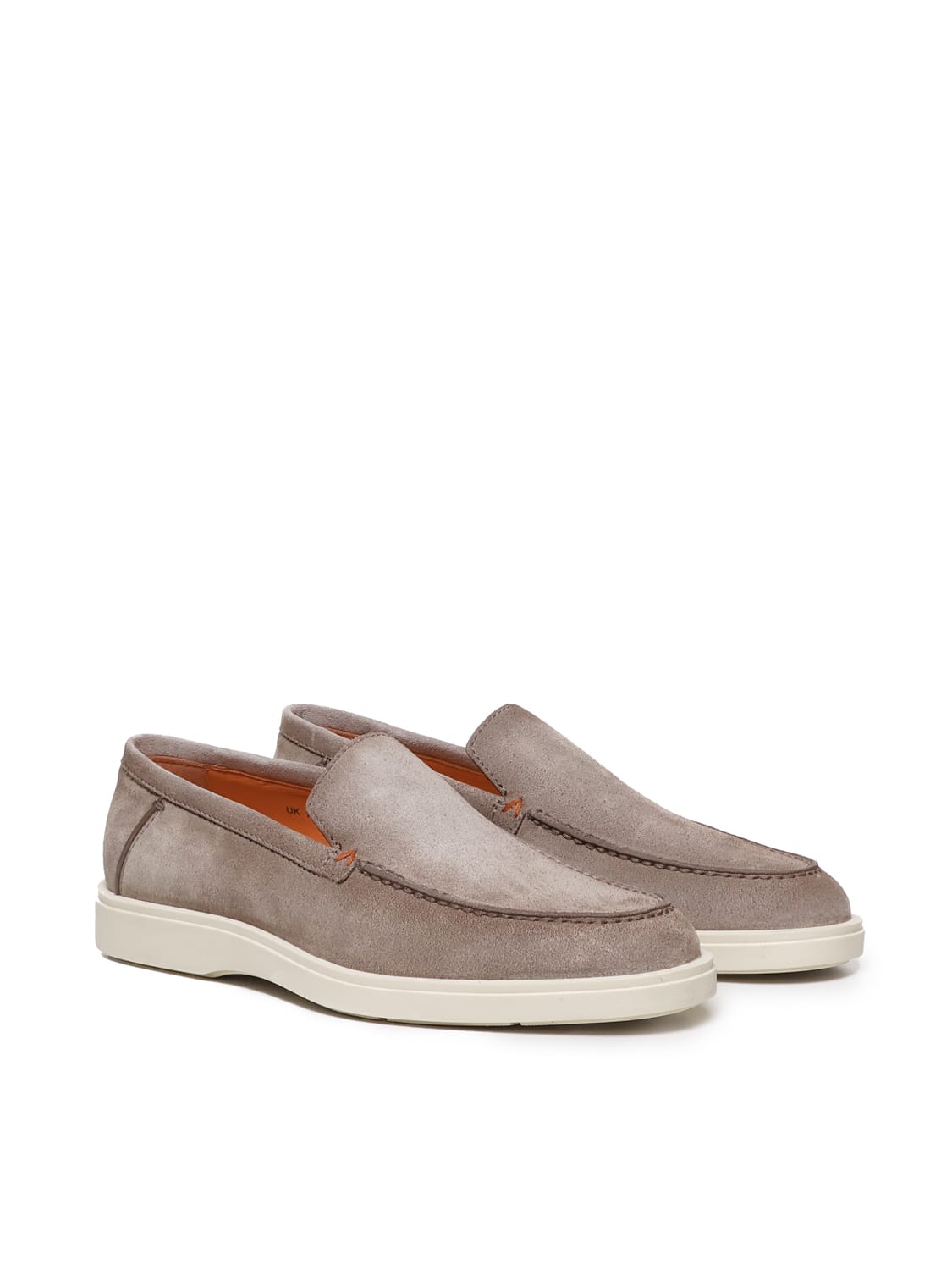 Shop Santoni Loafers In Taupe Nabuk In Beige