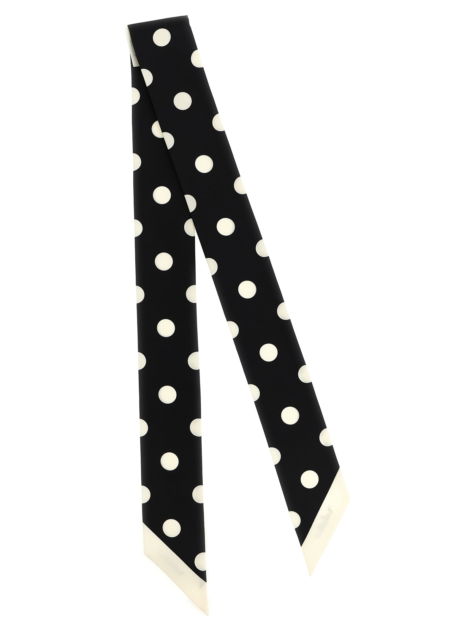 Valentino Slim Polka Dot Scarf With Contrast Edging In Black