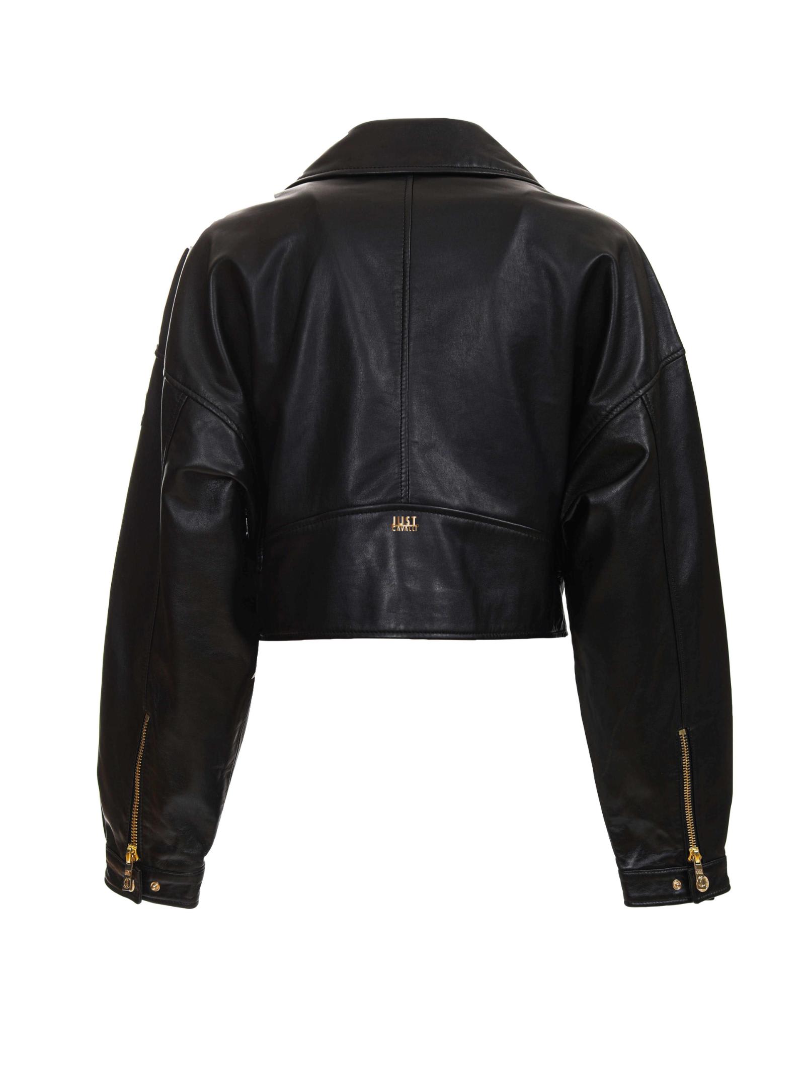 Shop Just Cavalli Leather Jacket In Black