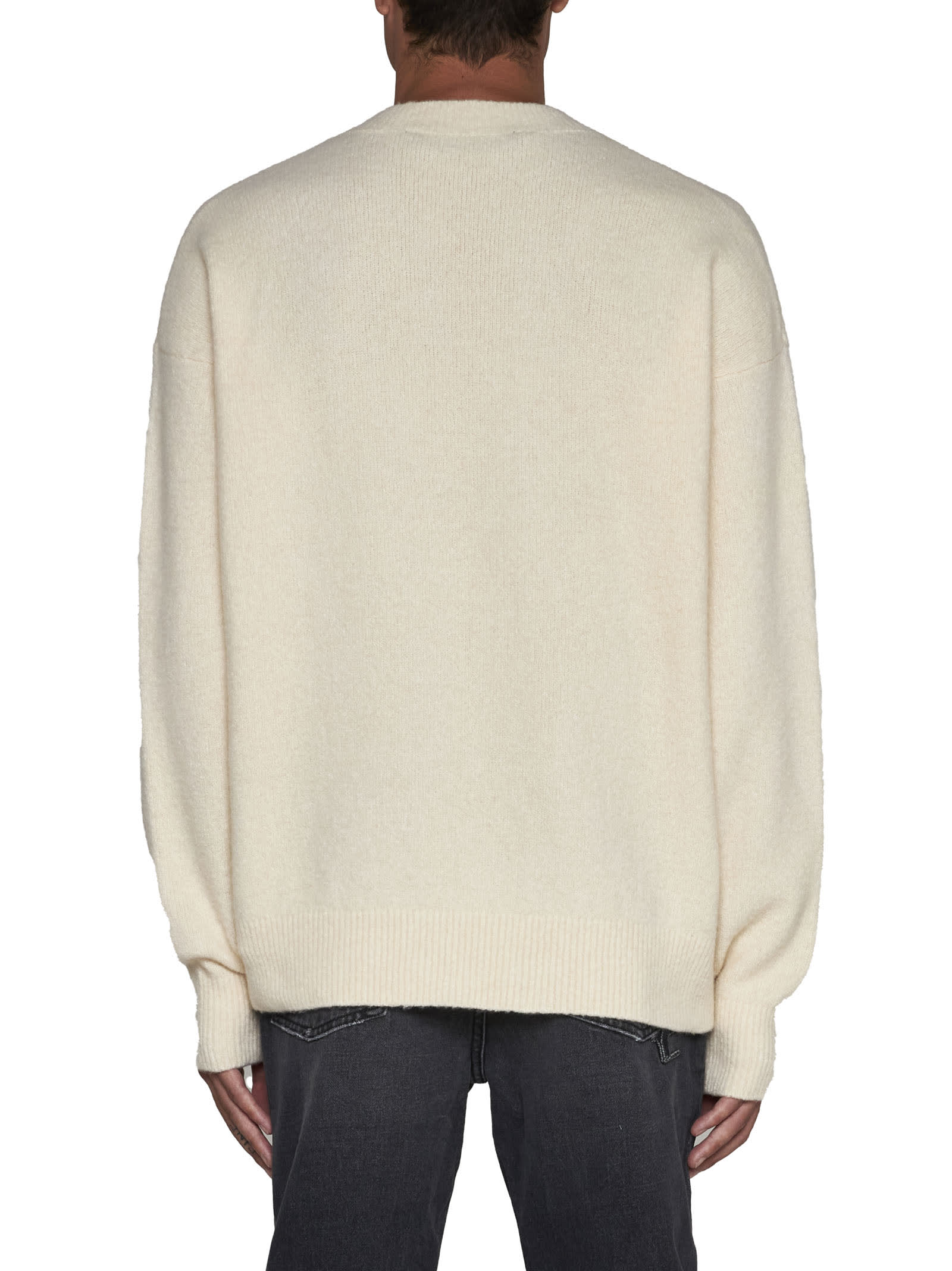 Palm Angels "classic Logo" Merino Wool And Cashmere Sweater In Avorio