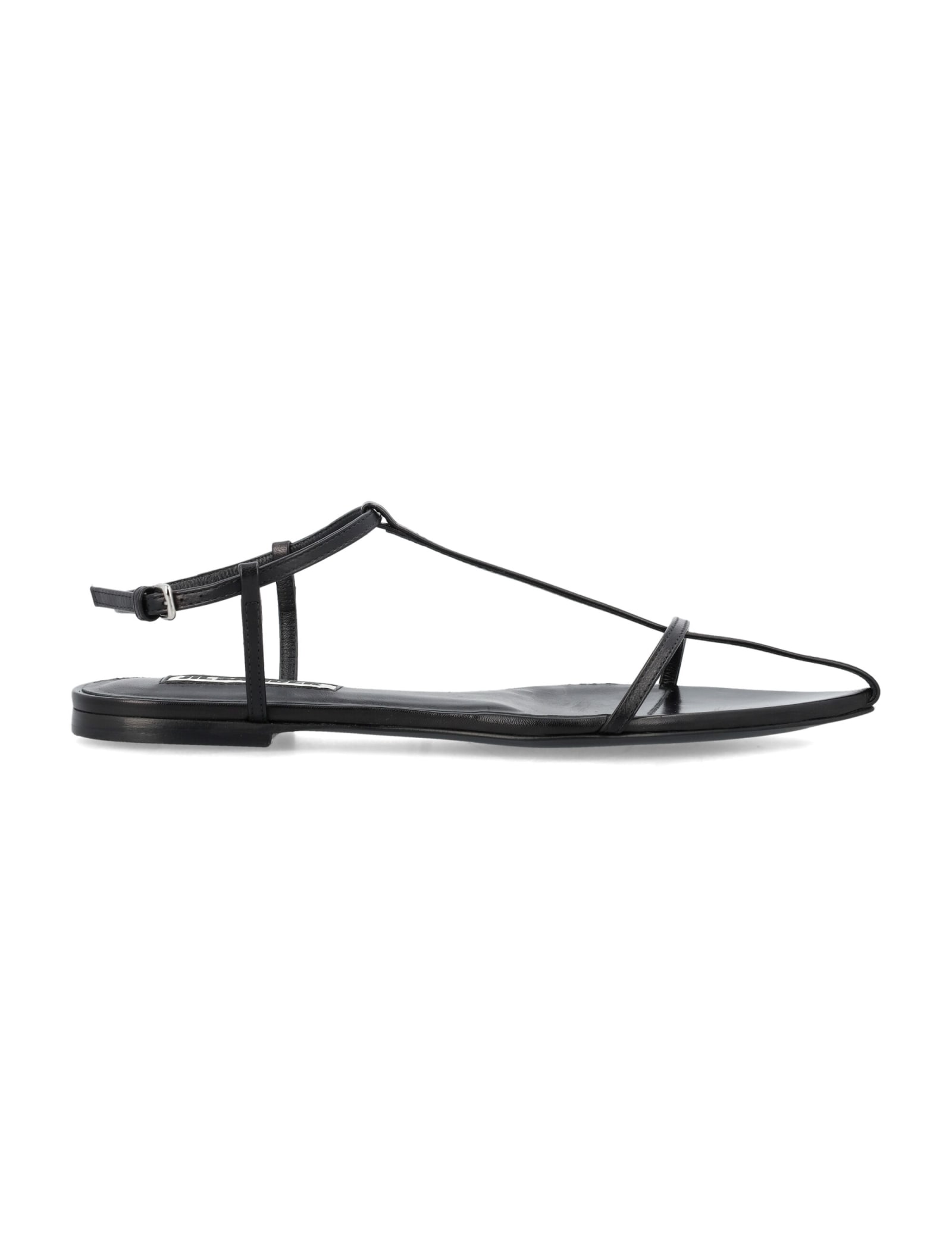 Jil Sander Leather Sandals Flat Sole Pointed Toe In Black