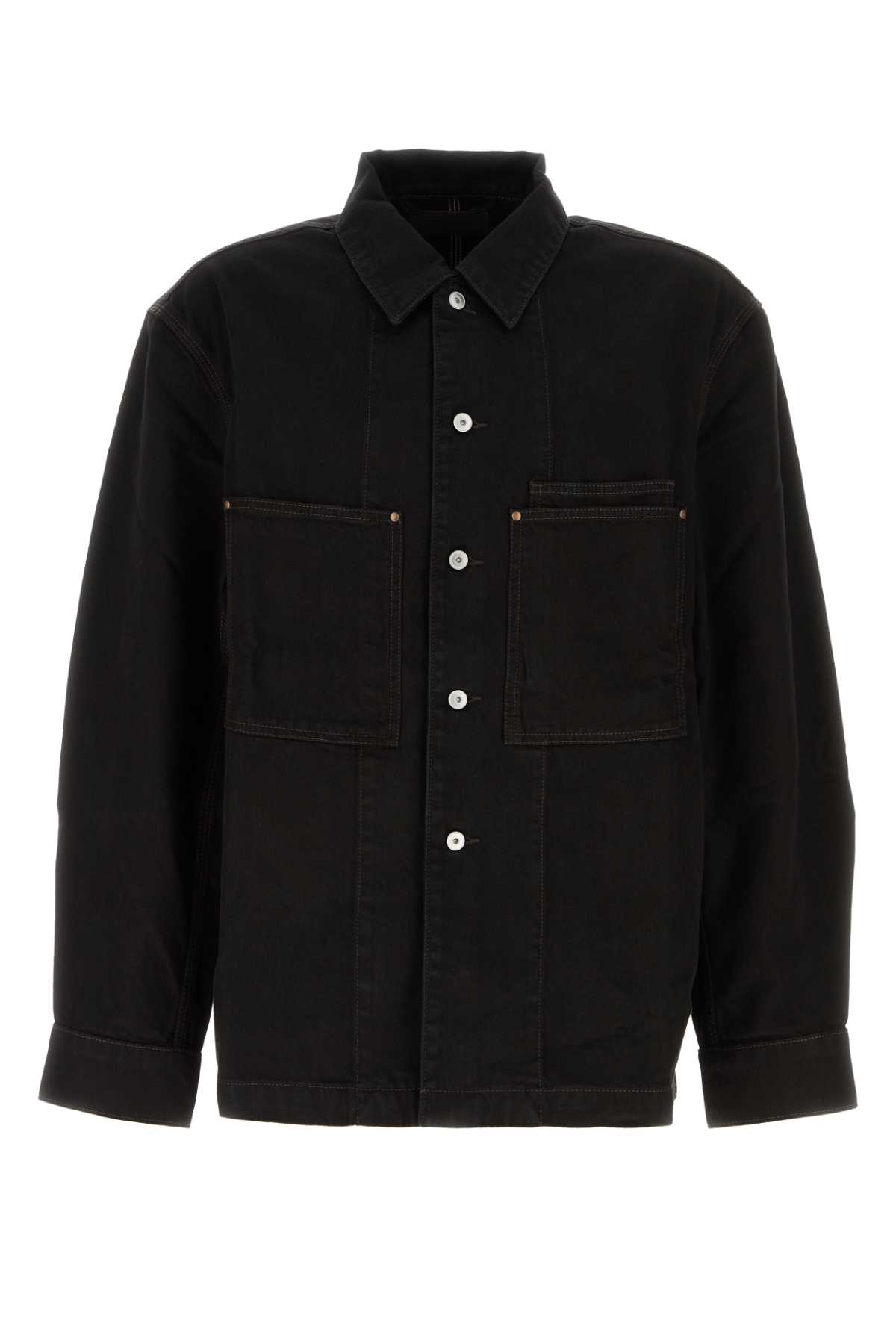 Lemaire Relaxed Fit Denim Shirt Featuring Front Pockets And Long Sleeves In Black