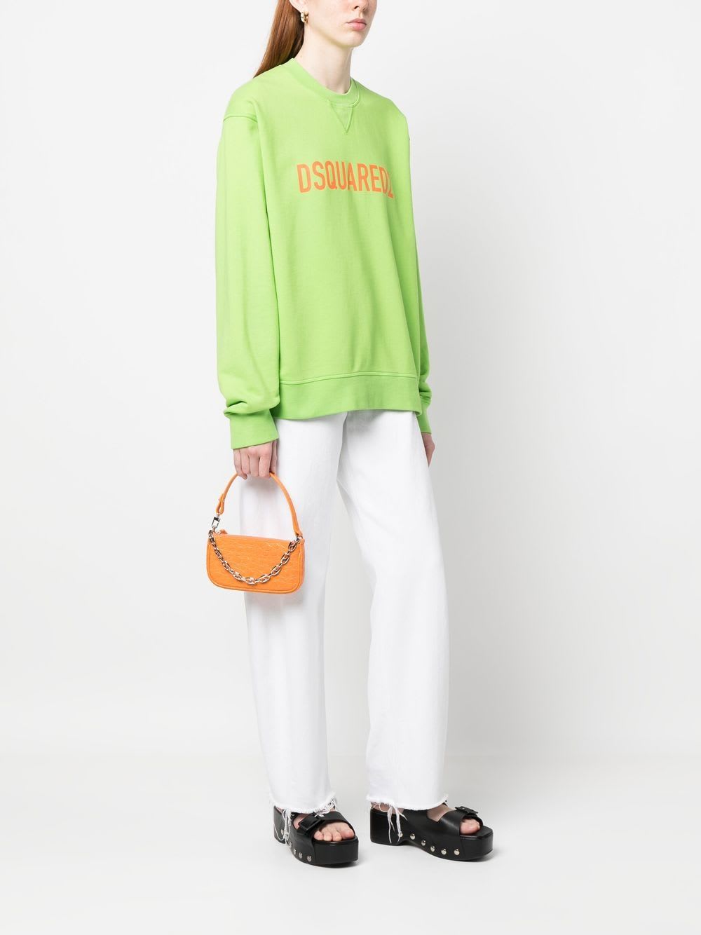BY FAR Orange Leather Mini Rachel Circular Croco Shoulder Bag
