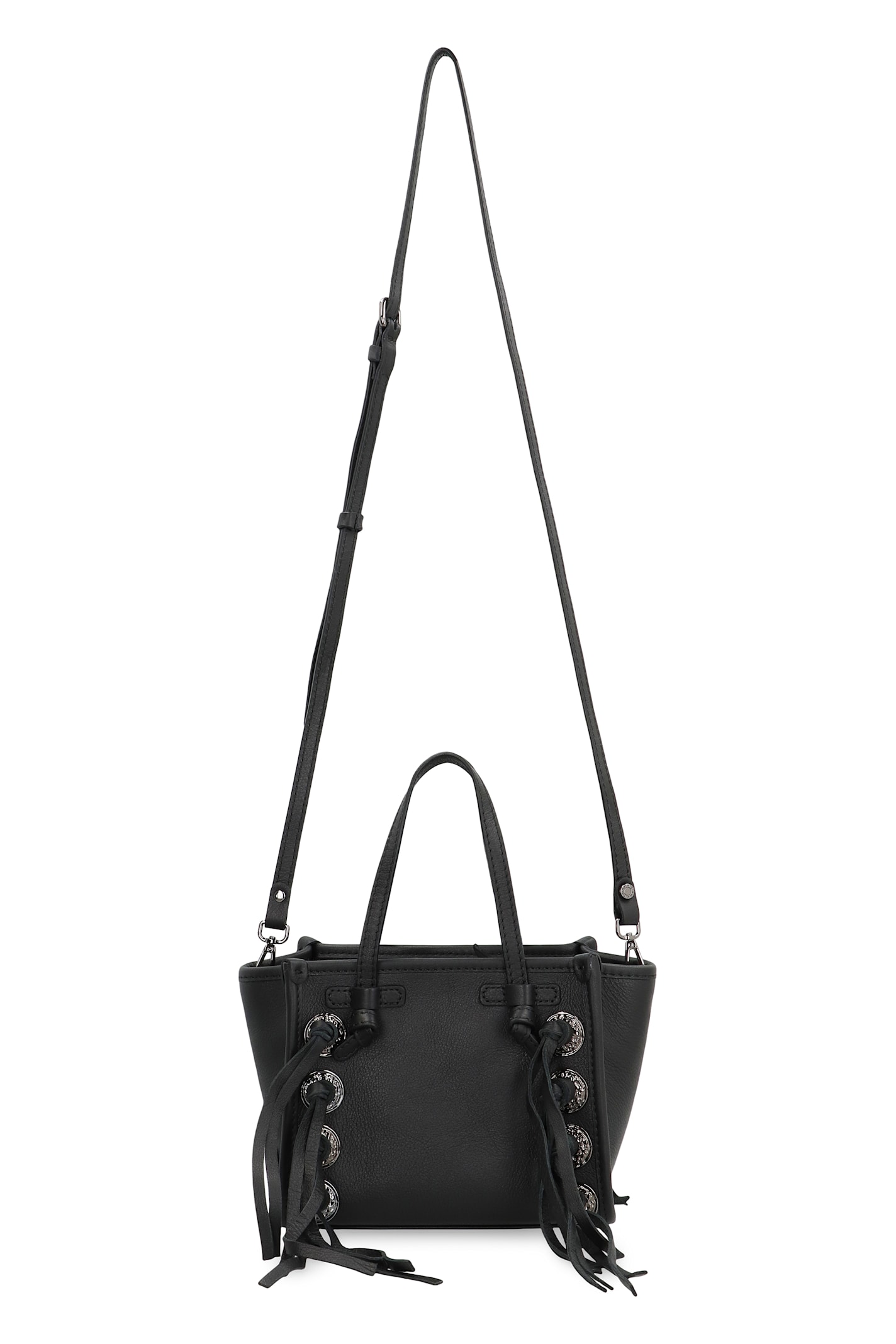 Gianni Chiarini Miss Marcella Black Leather Bag With Fringes In Black