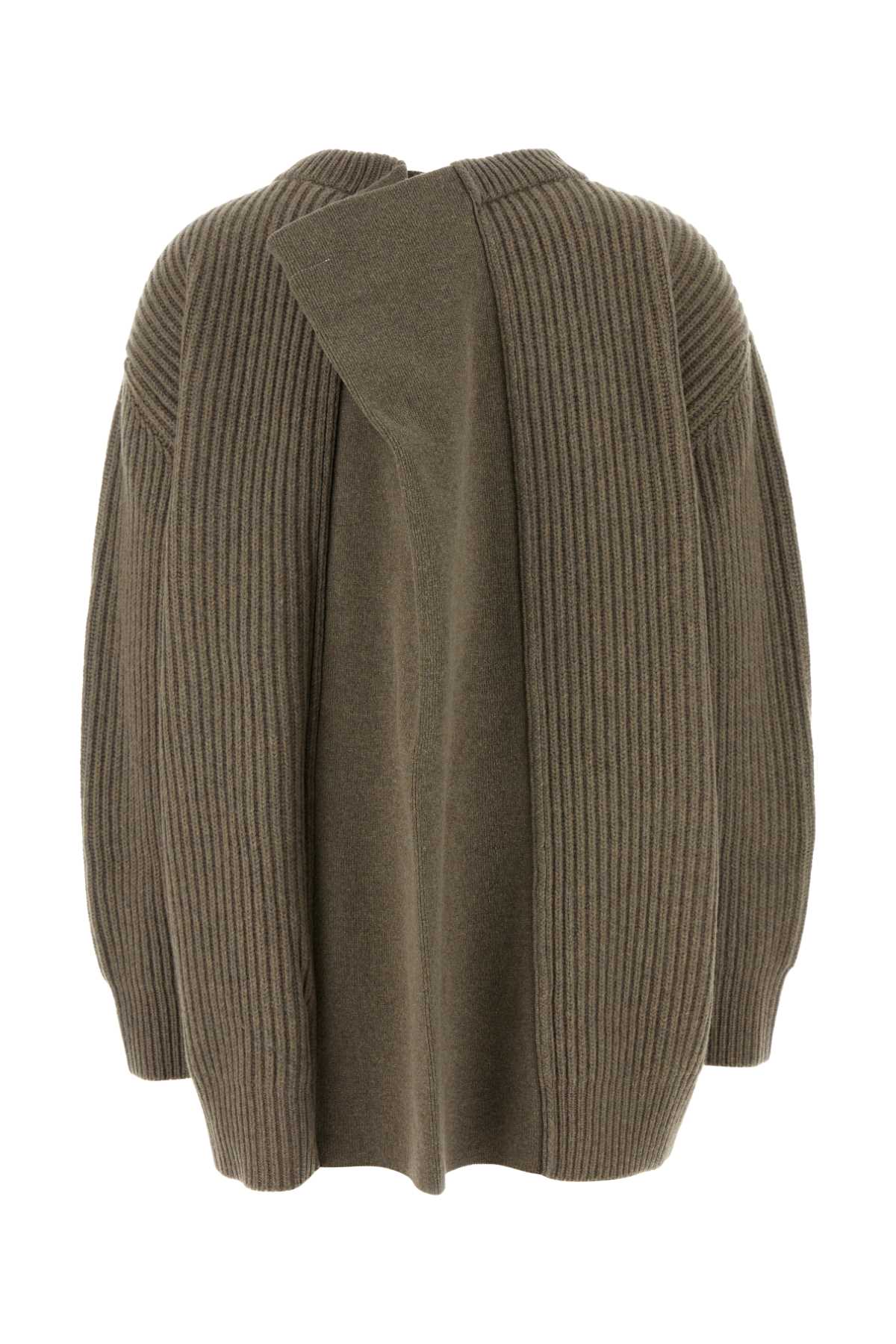Mm6 Maison Margiela Oversized Wool Blend Sweater With Crew Neck In Brown