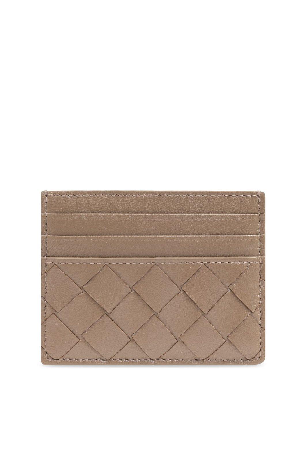 Bottega Veneta Intrecciato Open Top Card Case In Brown