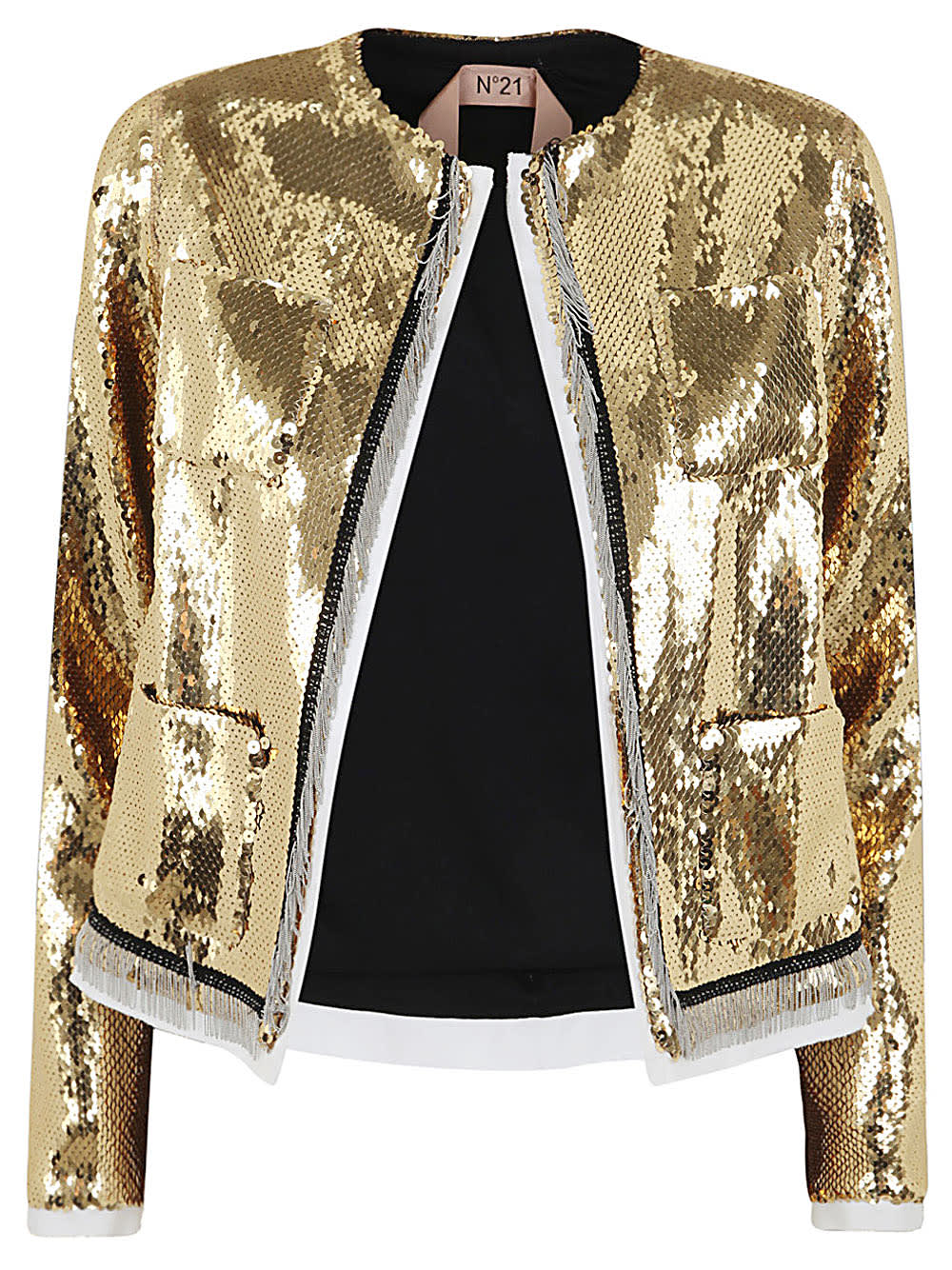Shop N°21 Jacket With Paillettes In Yellow Gold