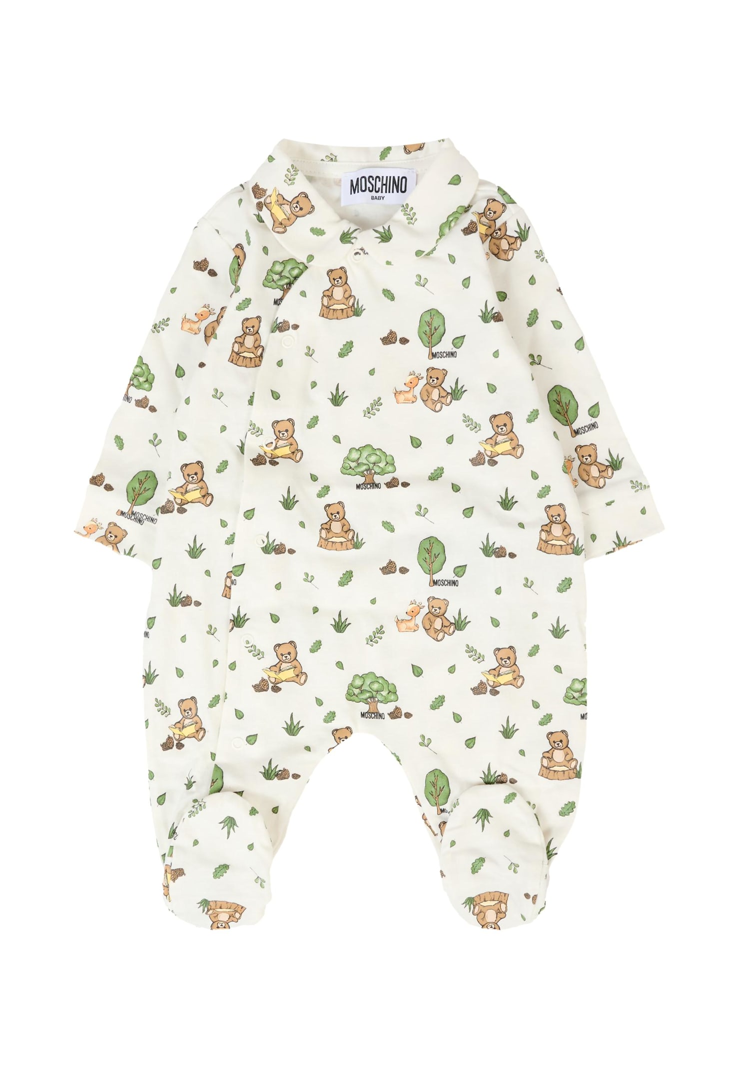 Moschino White Babygrow Set For Baby Boy With Teddy Bear In Multi
