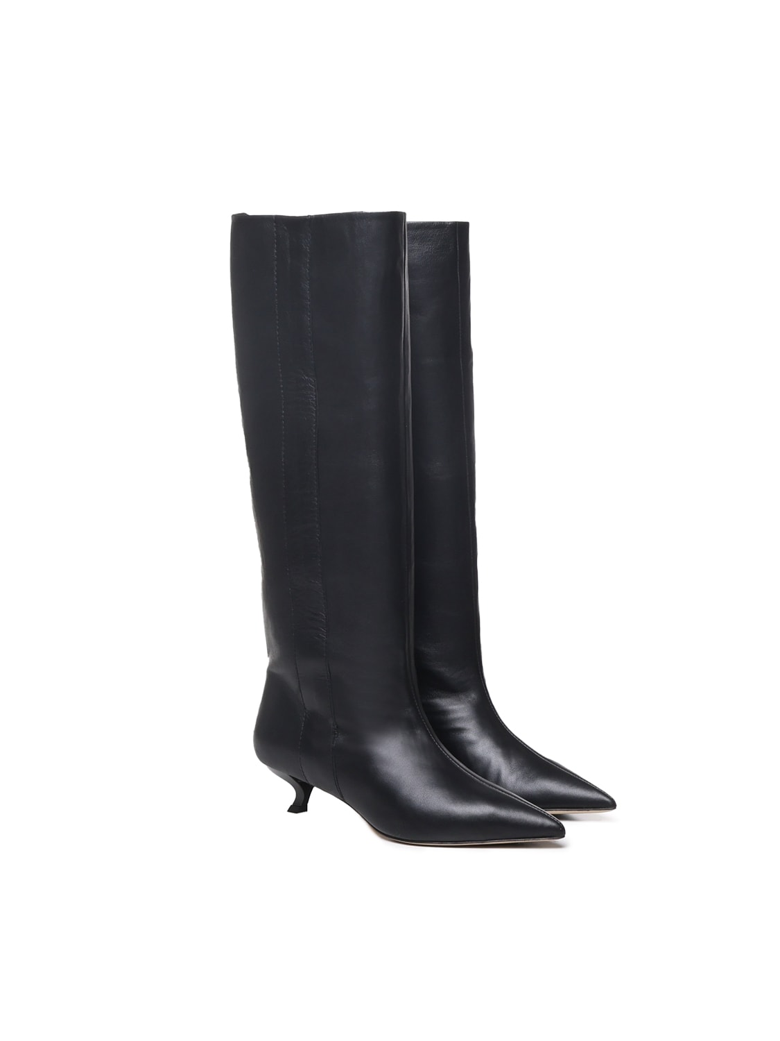 Shop Alchimia Low Heel Leather Boots In Black