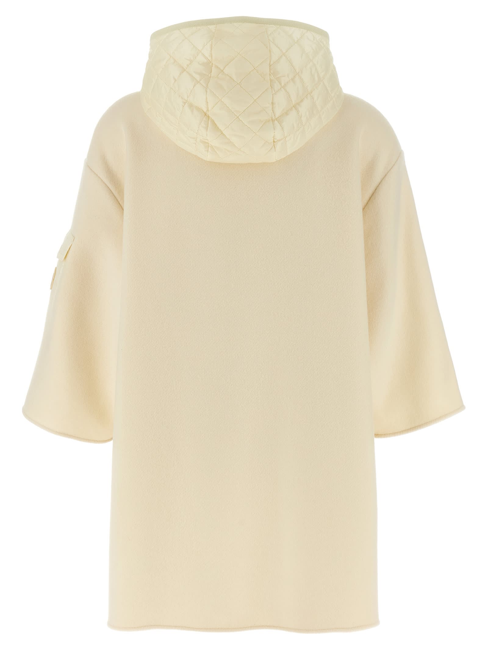 Moncler Wool Hooded Zip-up Cape In White