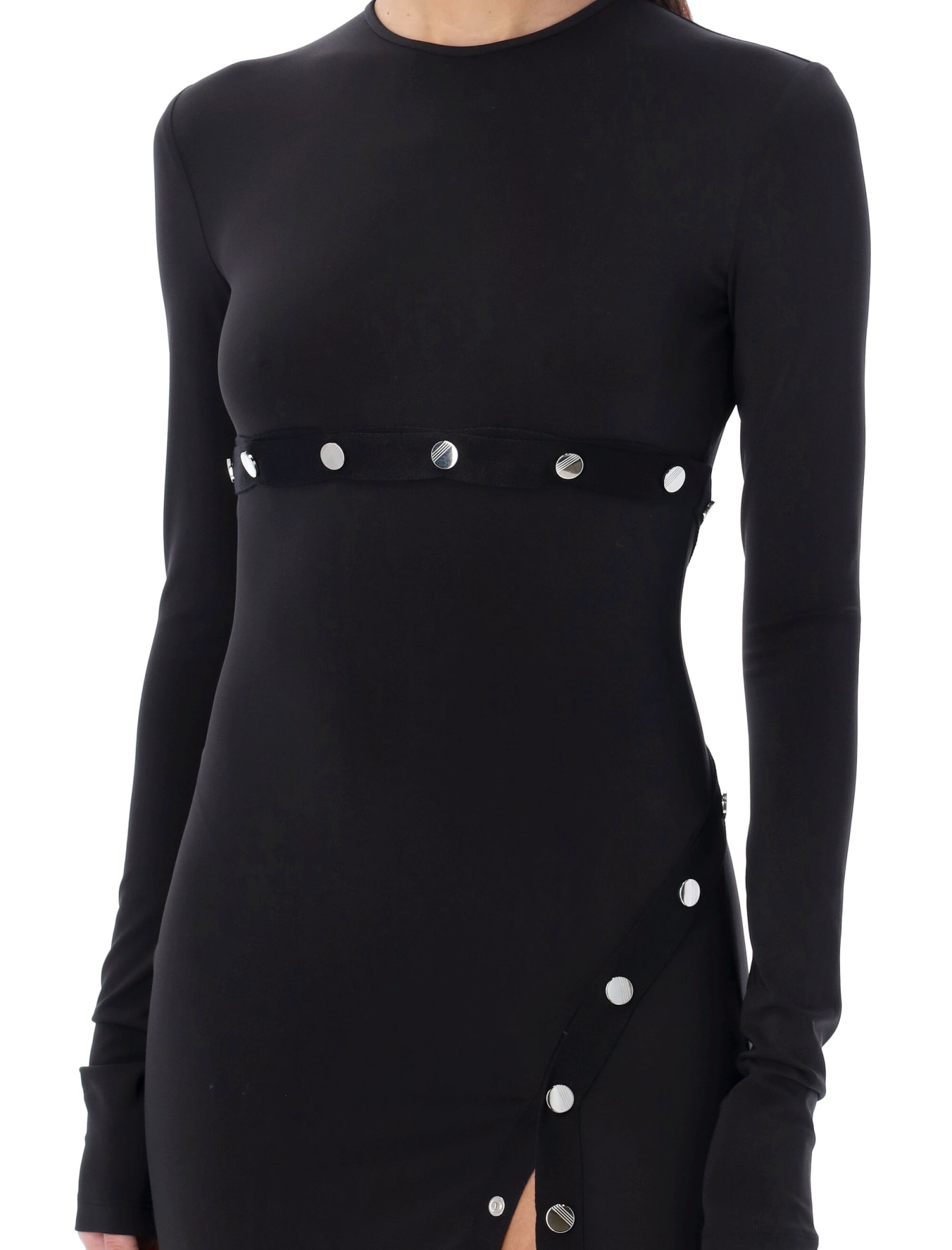 Shop Attico Midi Dress With Snaps In Black