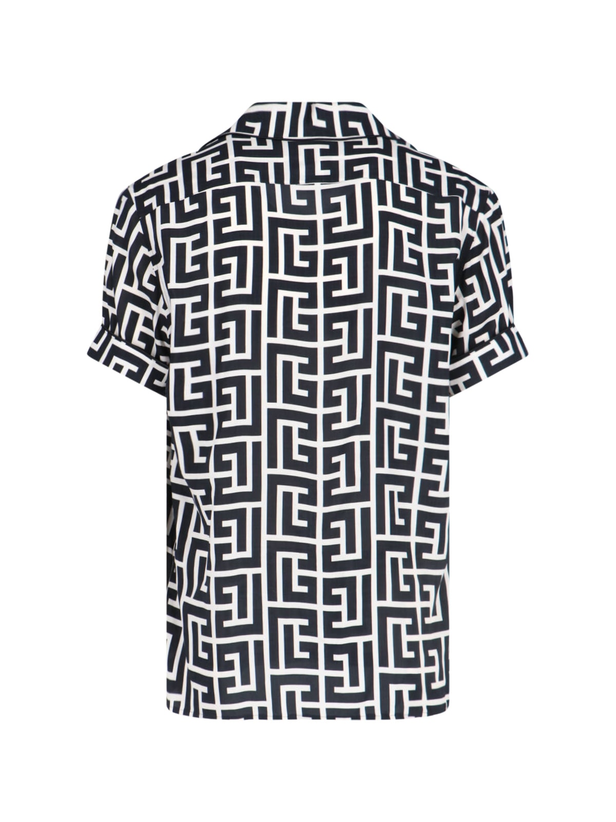 Balmain Monogram Printed Short-sleeved Shirt In Black