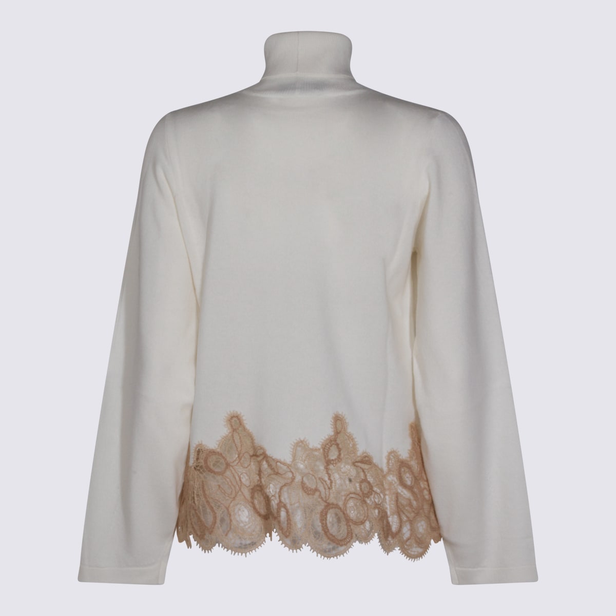 Fabiana Filippi Long Sleeve Turtleneck Knitwear With Lace Hem In Neutral