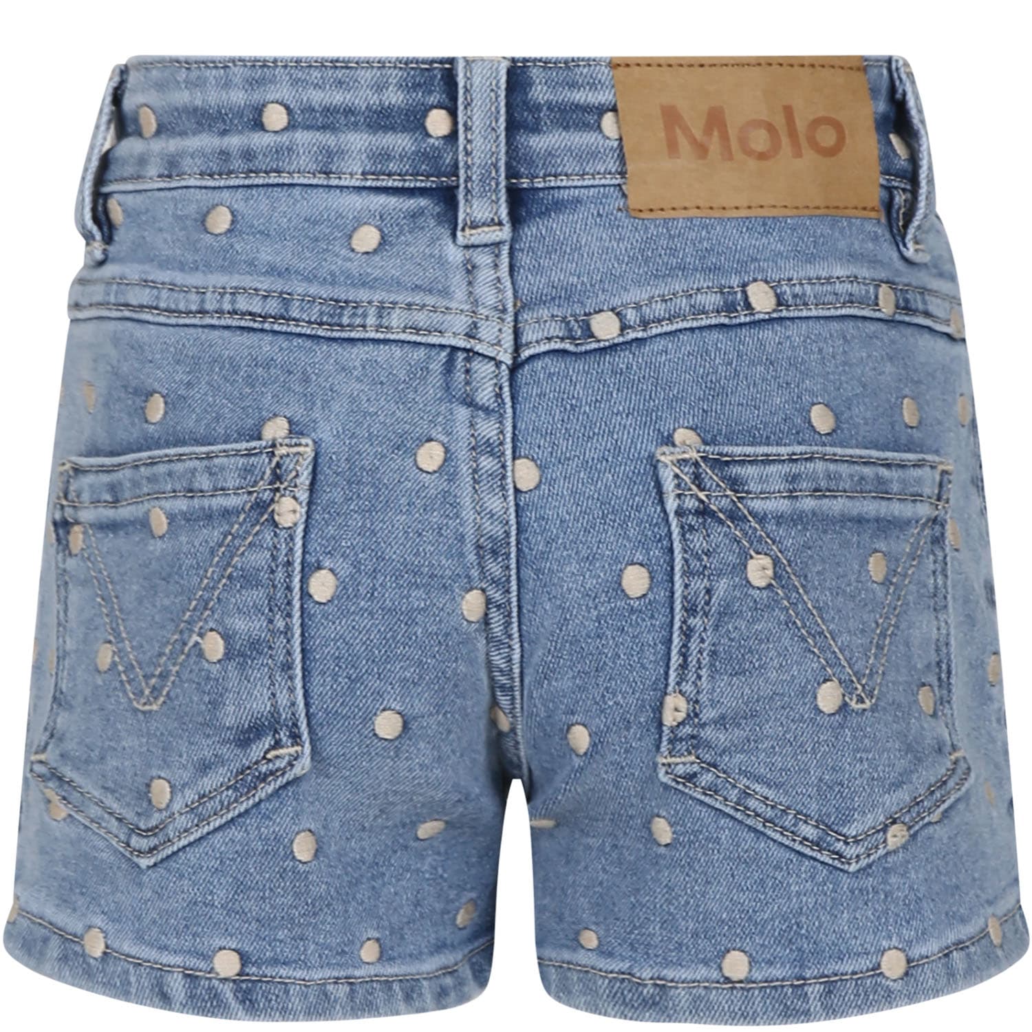 Shop Molo Blue Shorts For Girl With Polka Dots In Denim