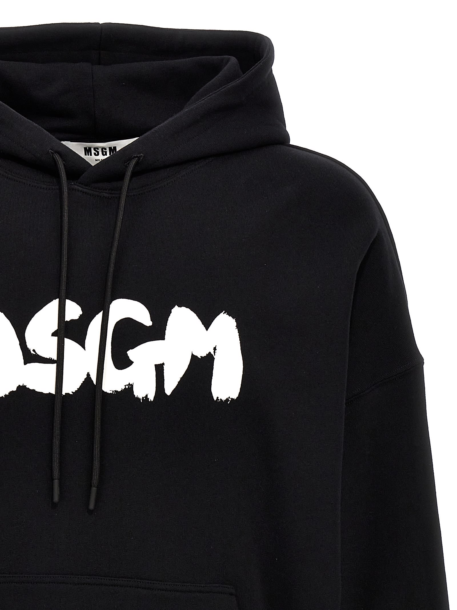 Shop Msgm Logo Brush Hoodie In Black